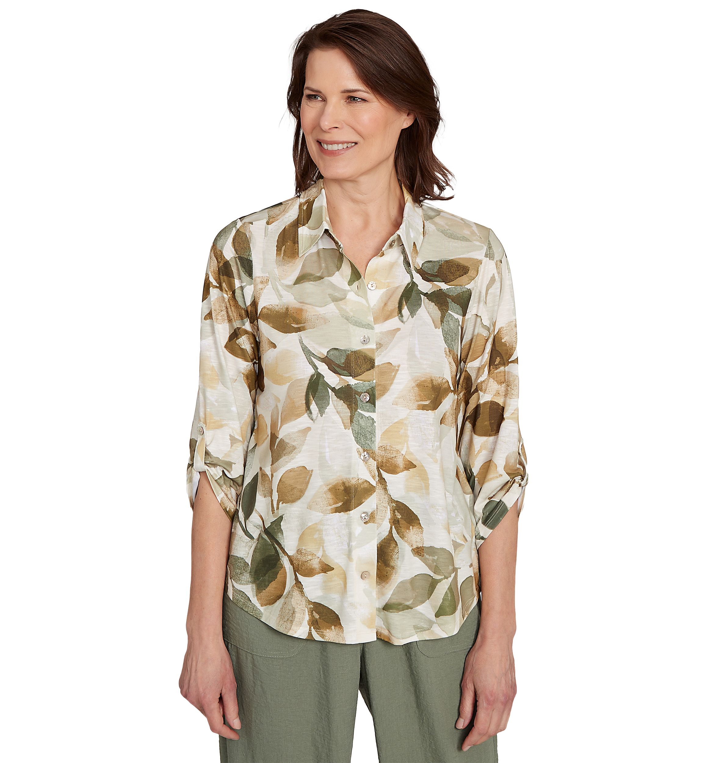 Womens Copper Canyon Leaf Print Knit Shirt