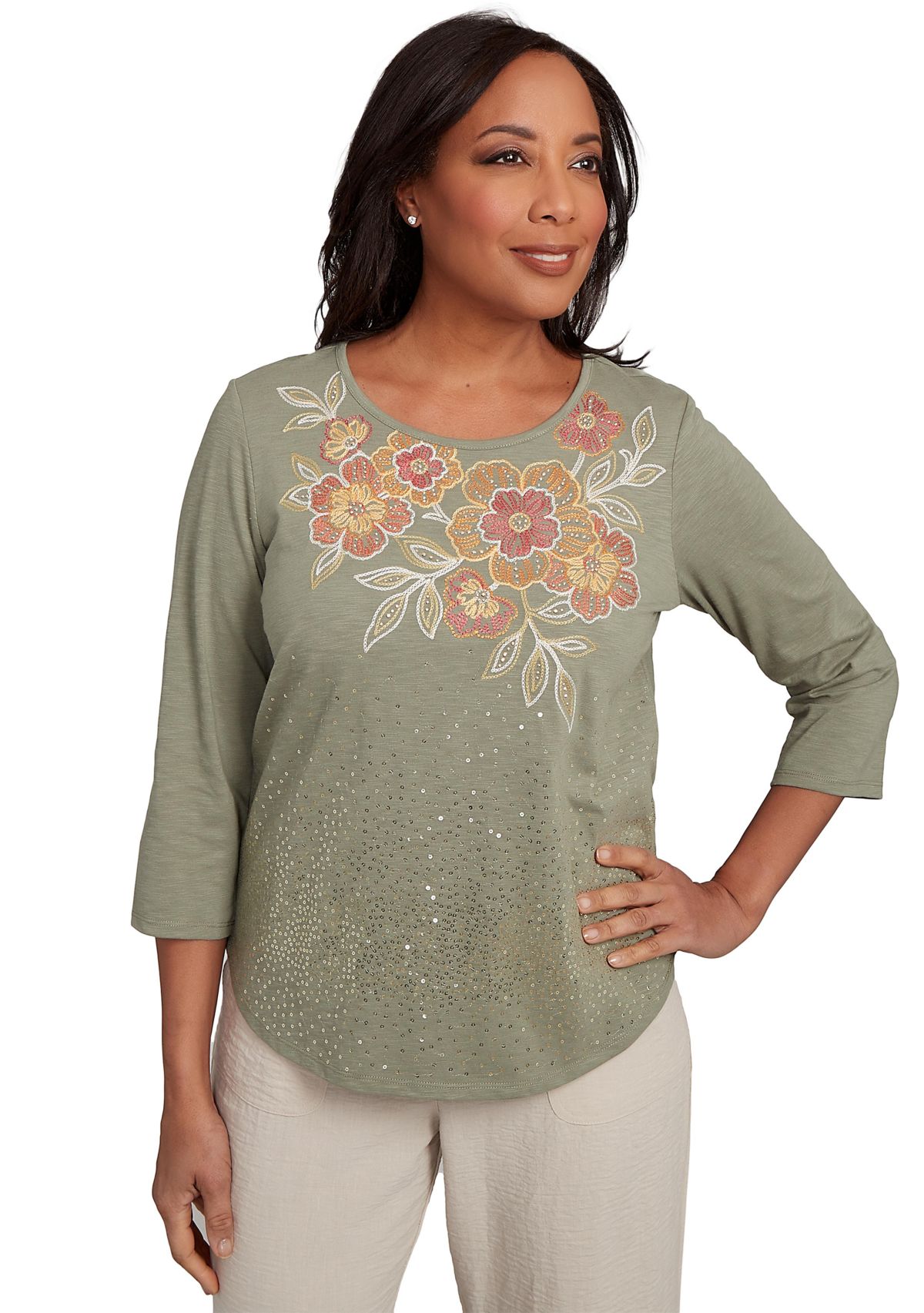 Womens Copper Canyon Floral Yoke with Scattered Sequins