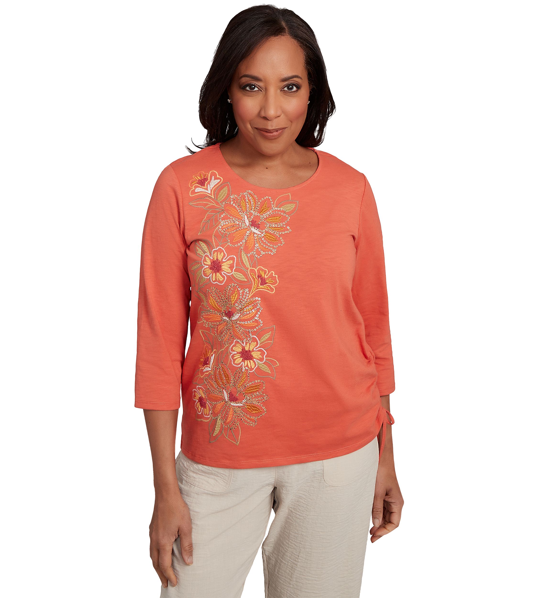 Womens Copper Canyon Asymmetric Floral Embroidery Top