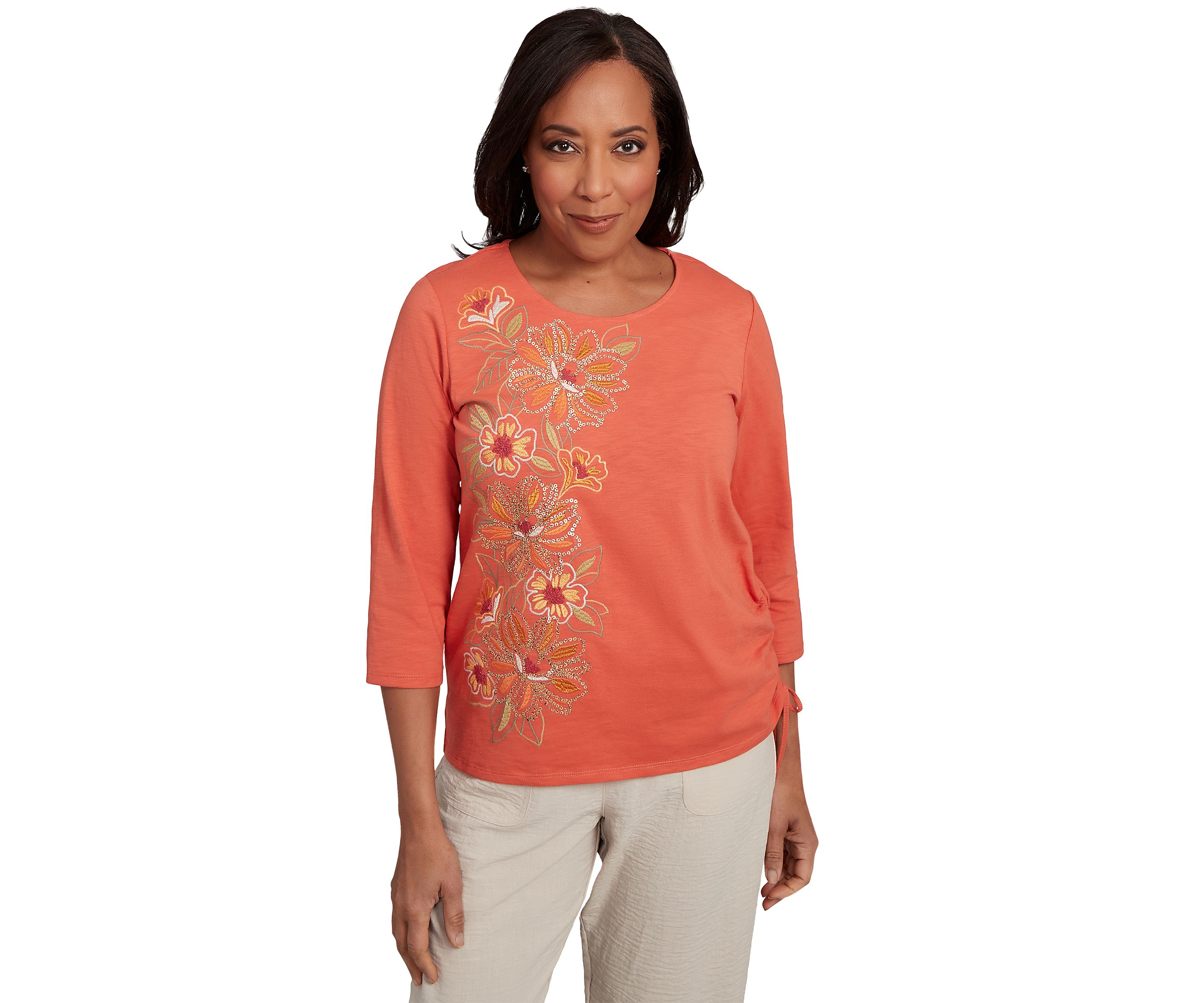 Womens Copper Canyon Asymmetric Floral Embroidery Top