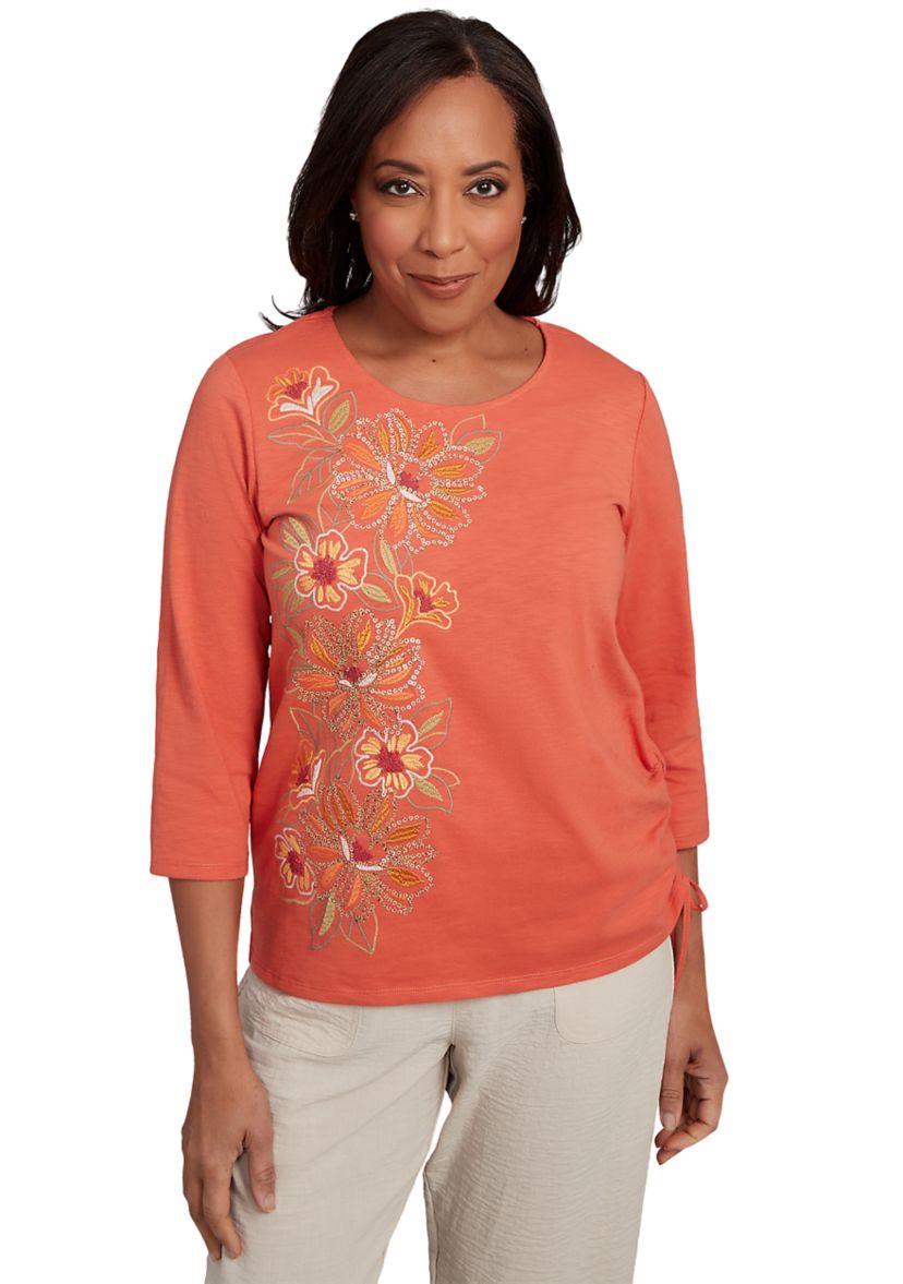 Womens Copper Canyon Asymmetric Floral Embroidery Top