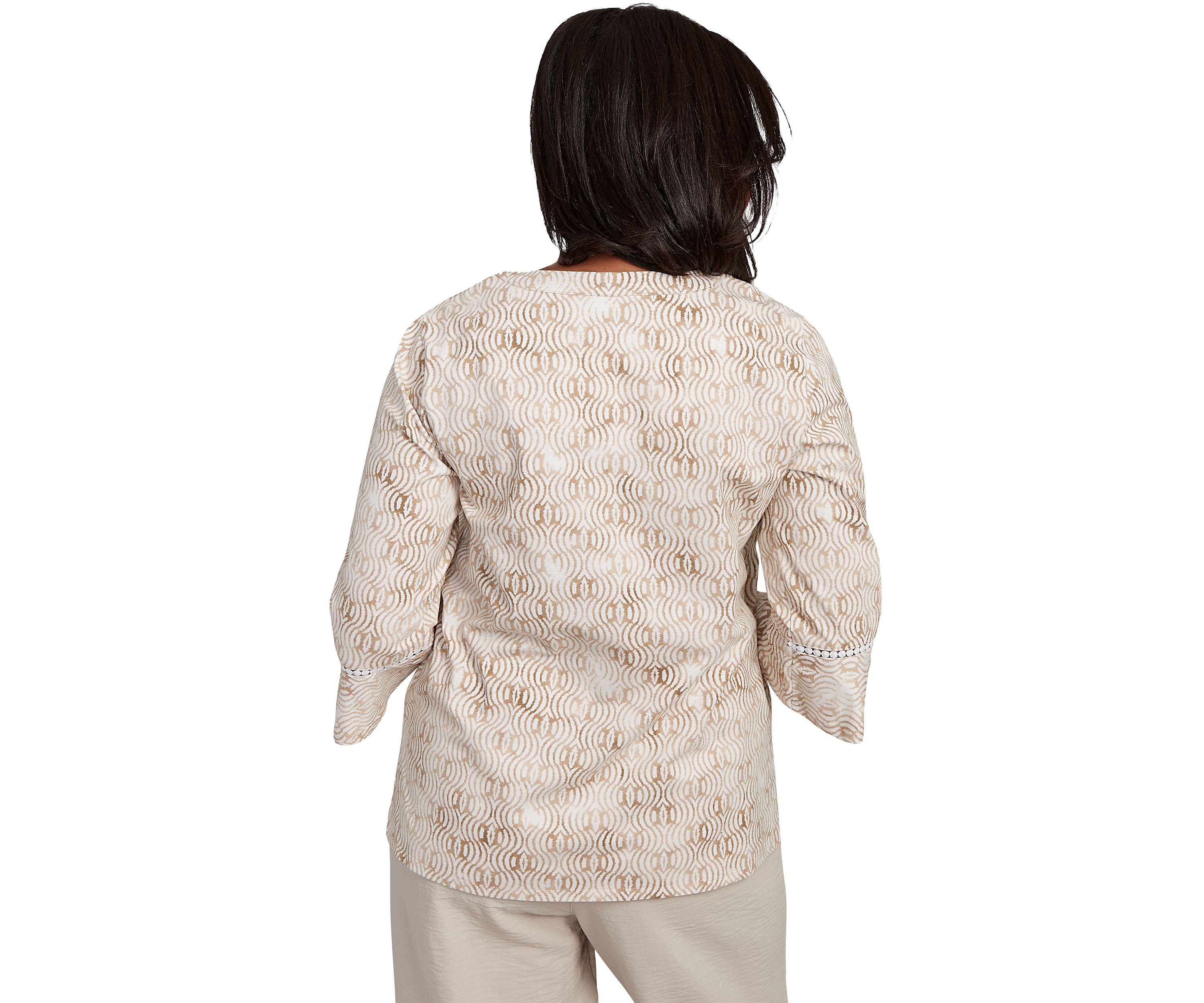 Womens Copper Canyon Print with Flower Embroidery Top