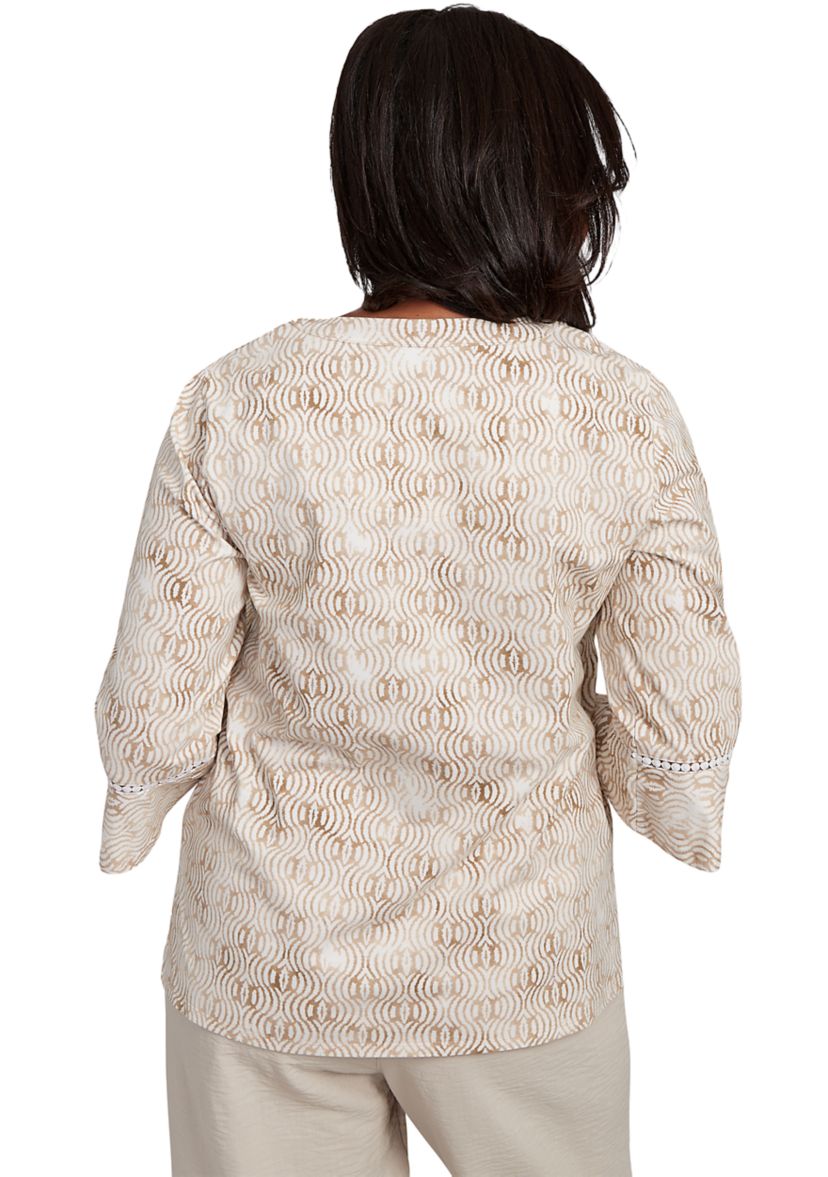 Womens Copper Canyon Print with Flower Embroidery Top