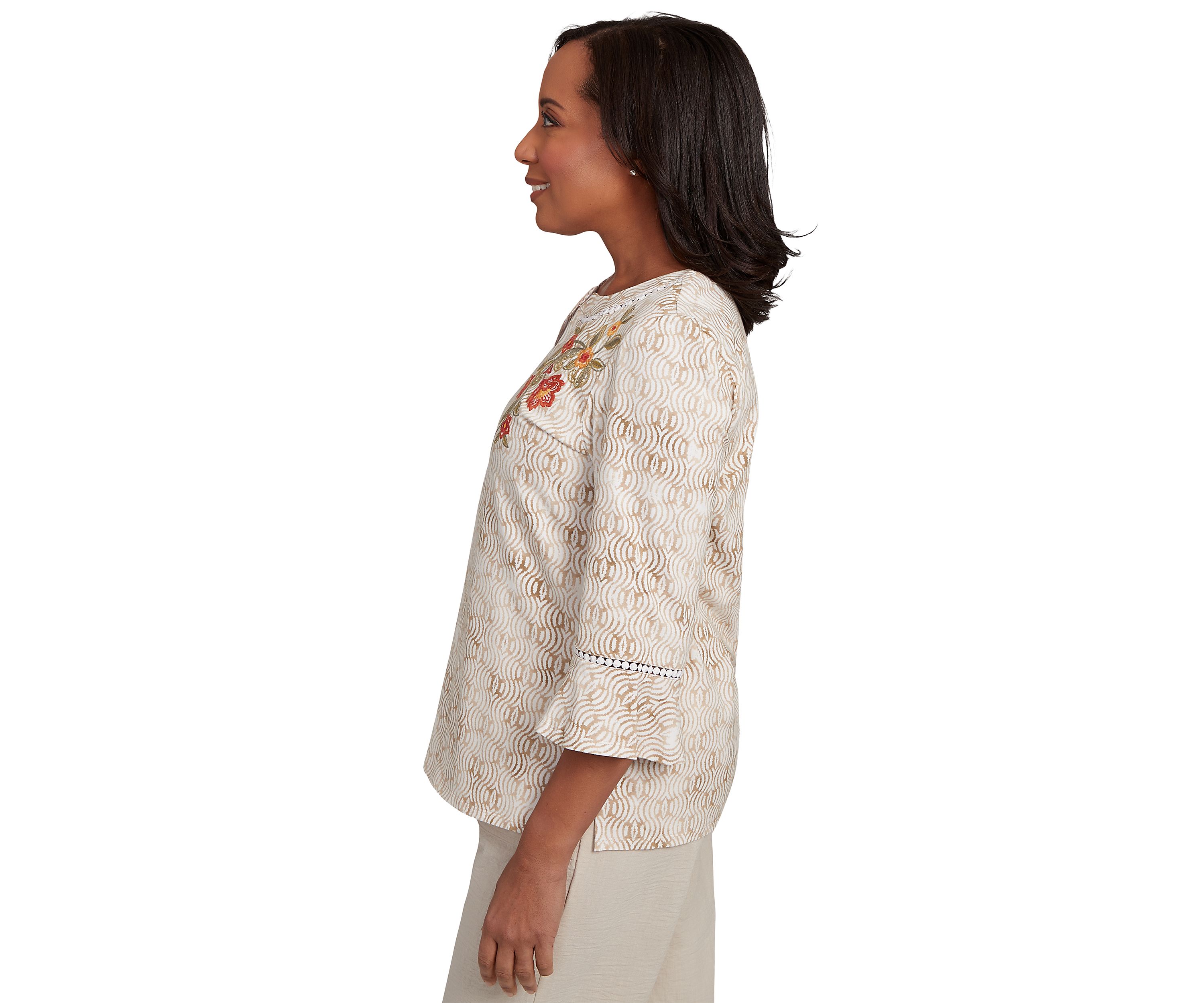 Womens Copper Canyon Print with Flower Embroidery Top