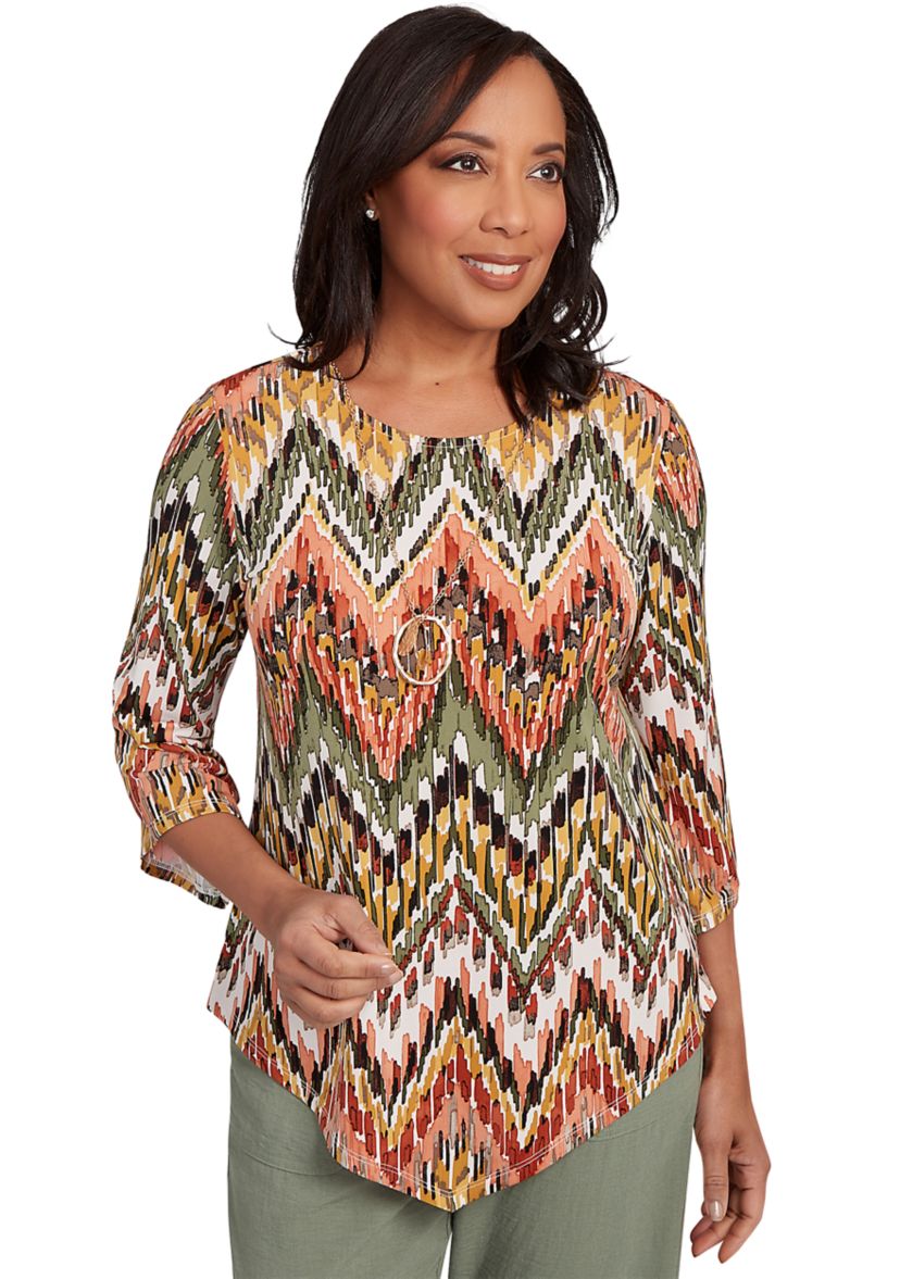 Womens Copper Canyon Ikat Chevron Top
