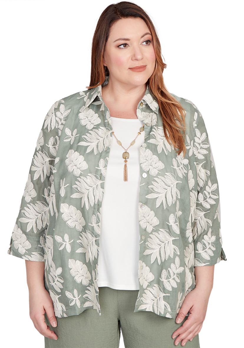 Plus Size Copper Canyon Soutache Leaves Two In One Top