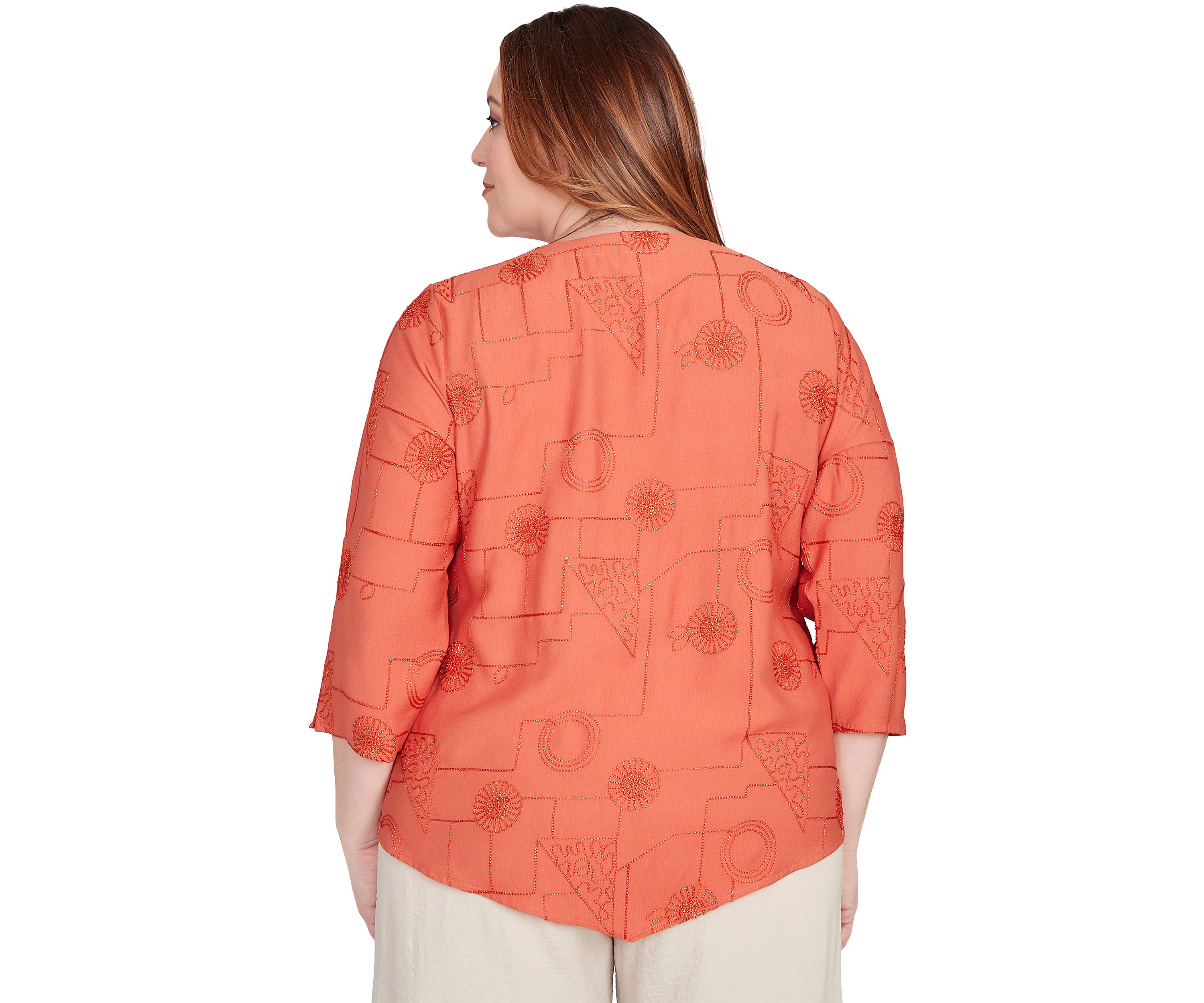 Plus Size Copper Canyon Metallic Geometric Embroidery Top