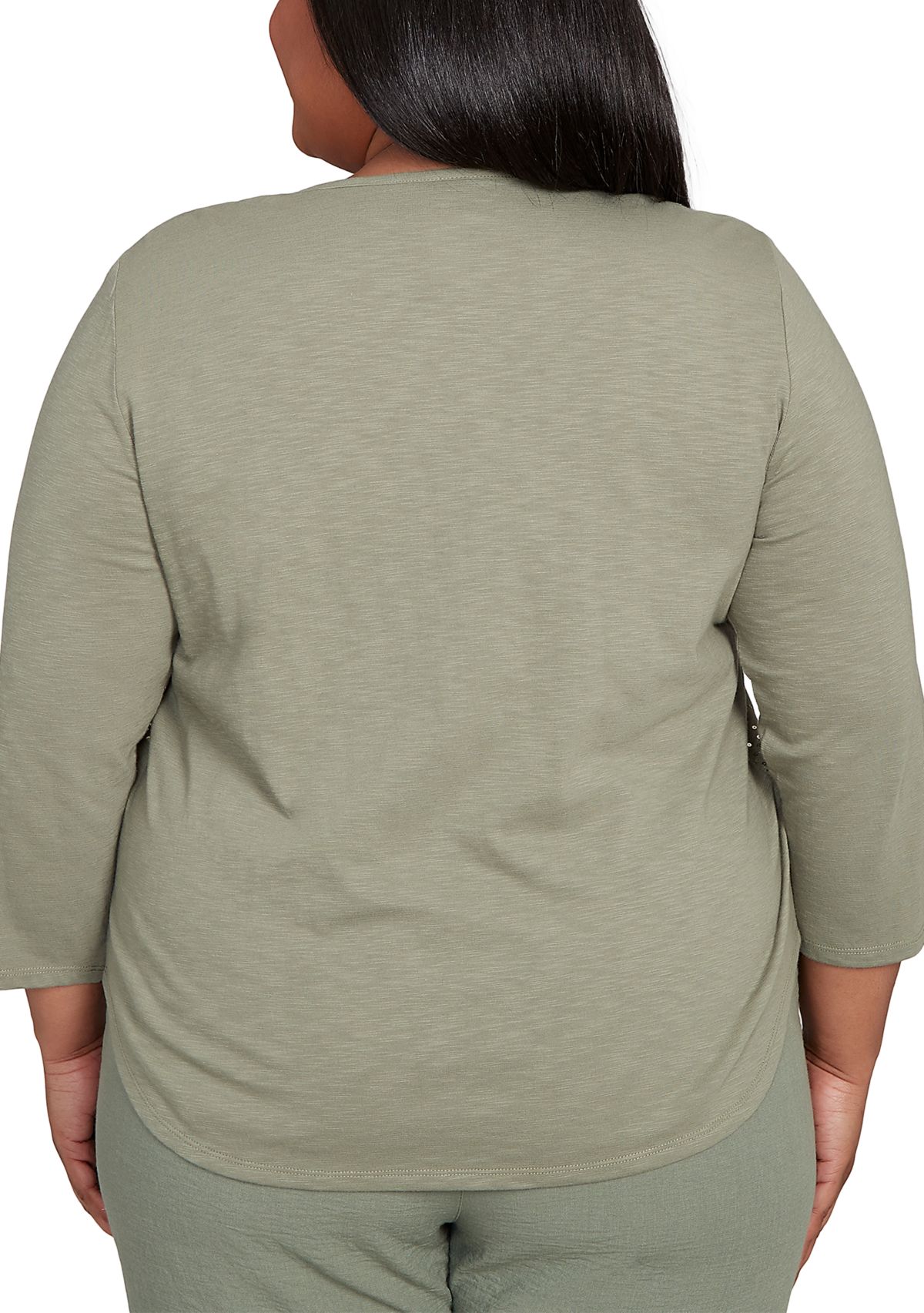 Plus Size Copper Canyon Floral Yoke with Scattered Sequins Top