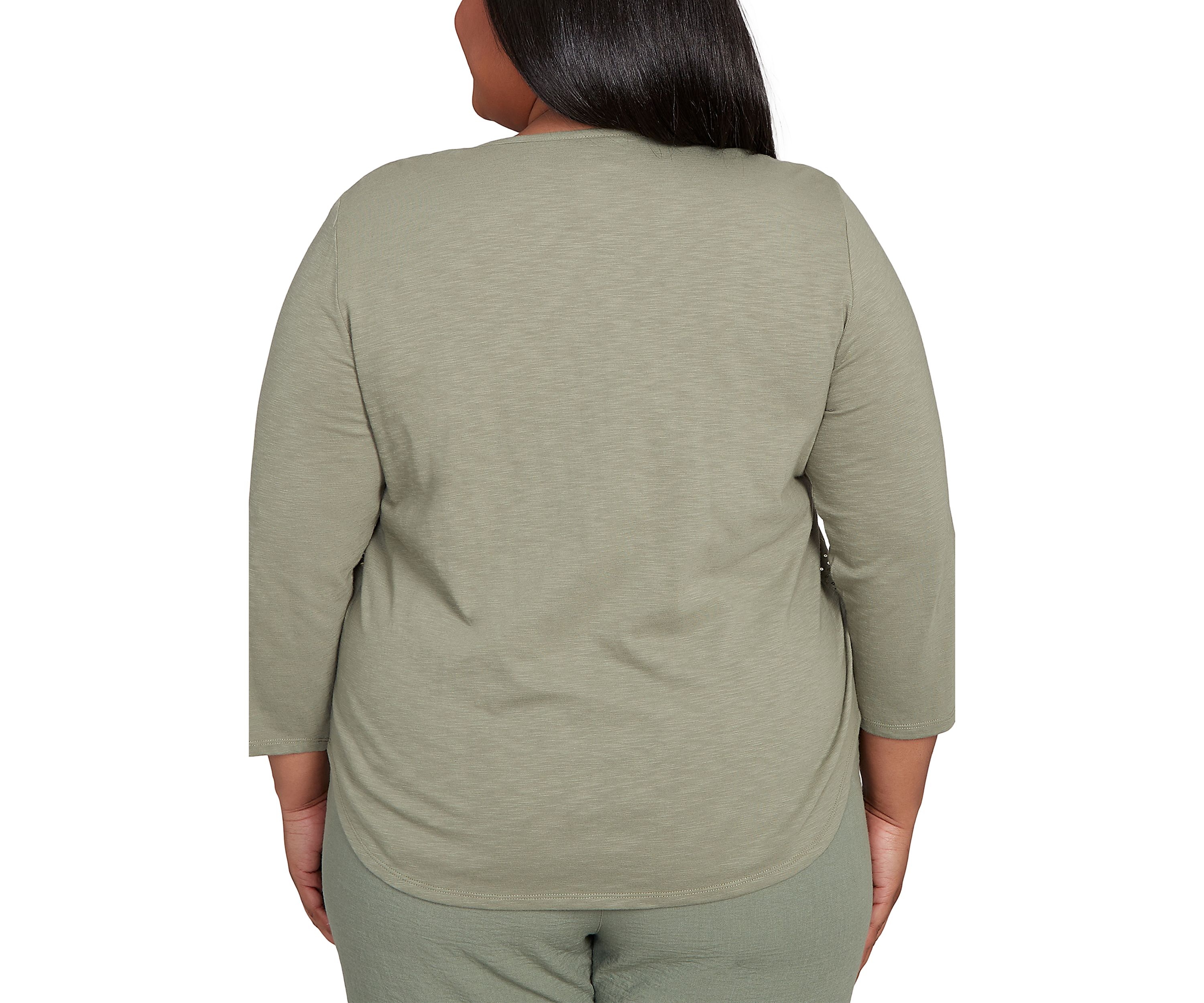 Plus Size Copper Canyon Floral Yoke with Scattered Sequins Top