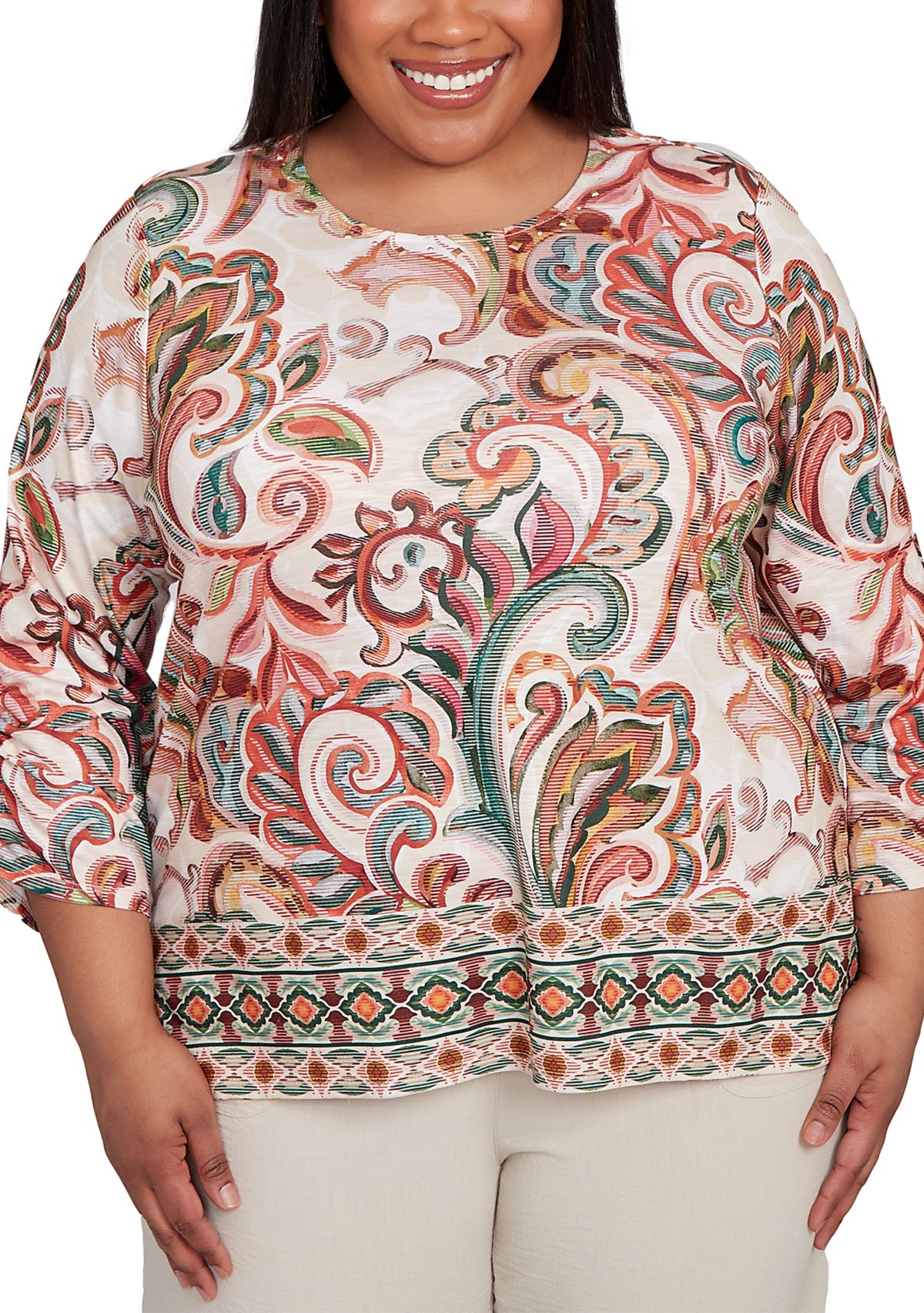 Plus Size Copper Canyon Texture Scroll Border Top