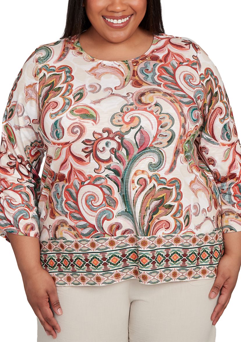 Plus Size Copper Canyon Texture Scroll Border Top