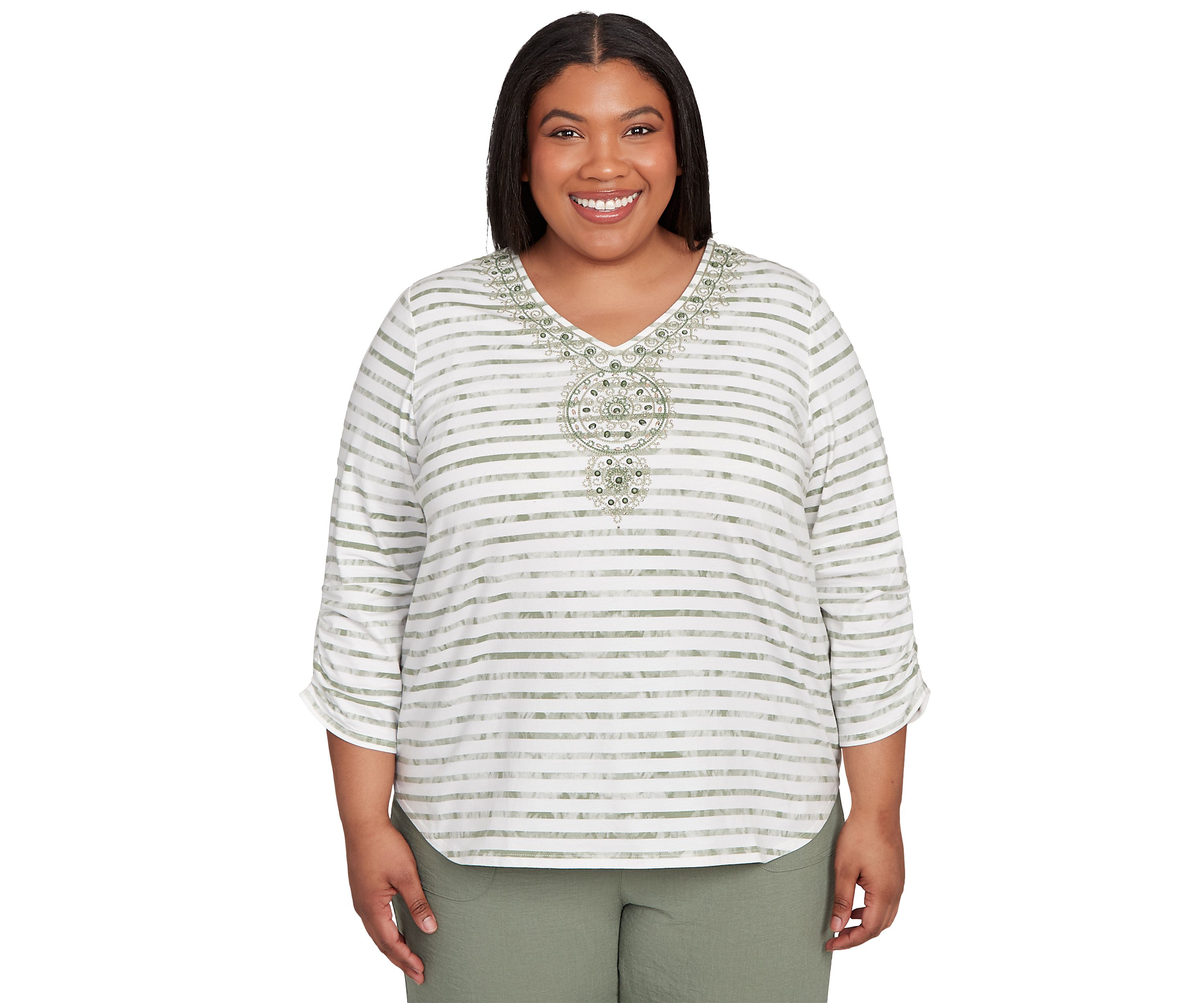 Plus Size Copper Canyon Stripe with Medallion Yoke Top