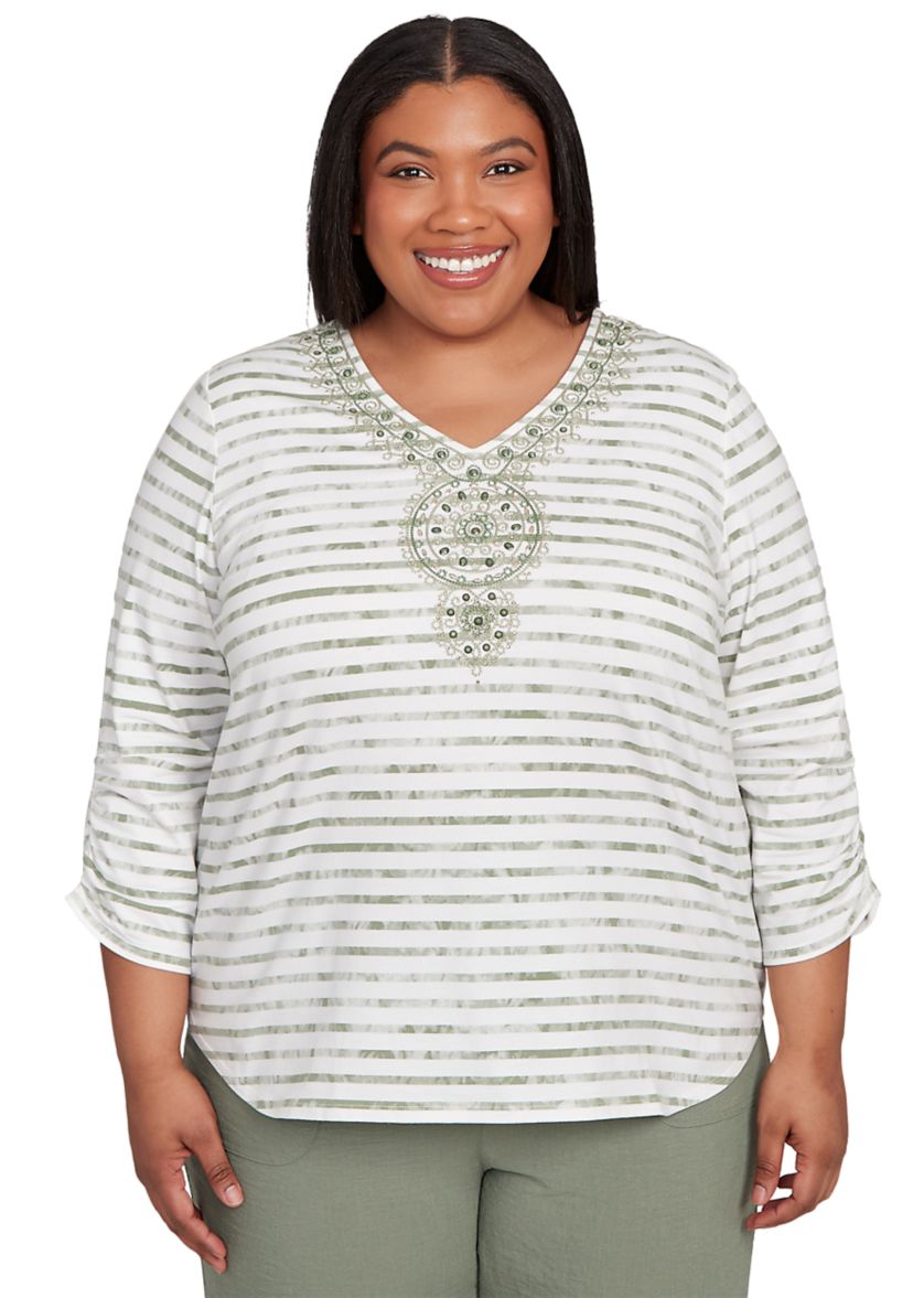 Plus Size Copper Canyon Stripe with Medallion Yoke Top