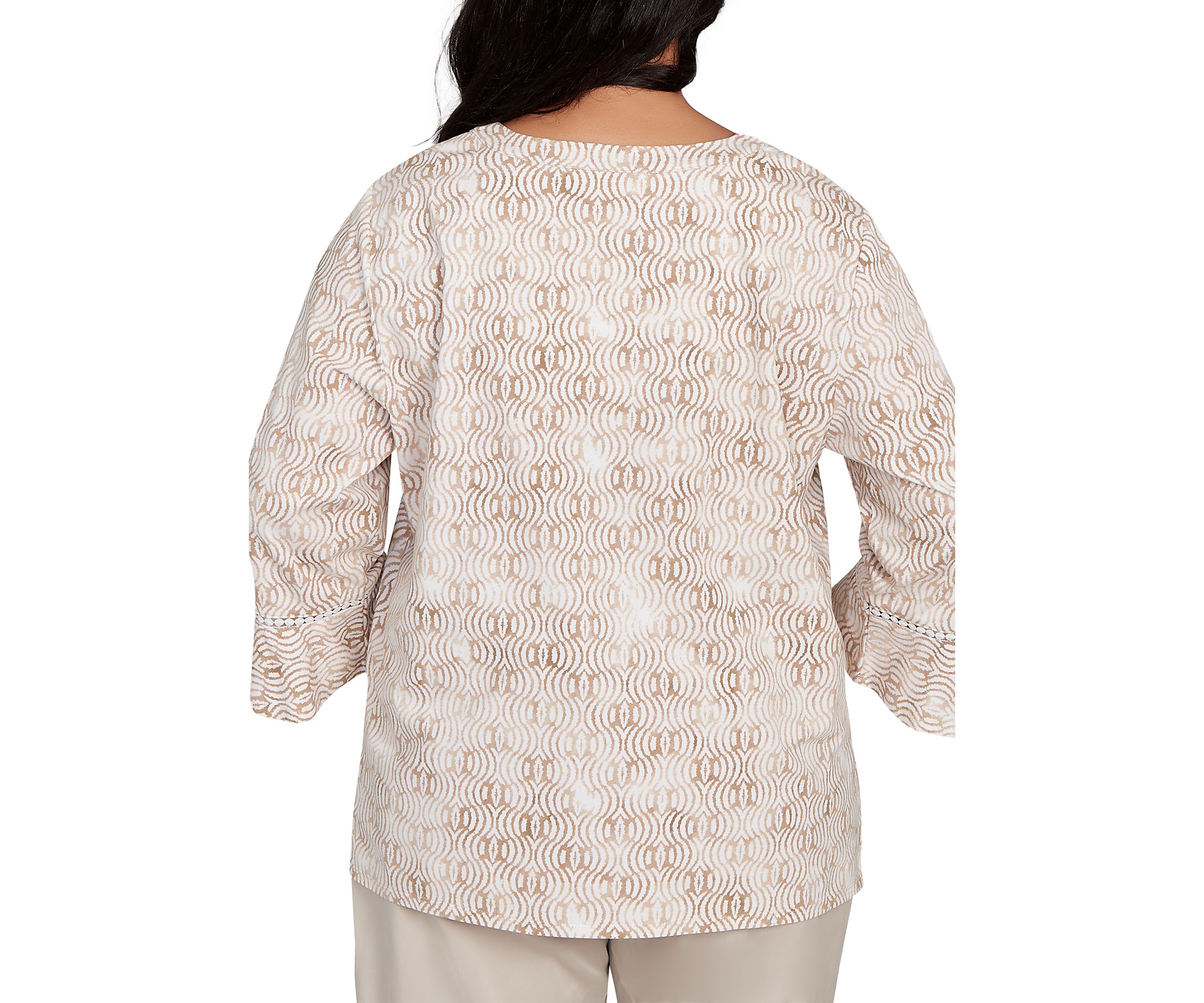 Plus Size Copper Canyon Print Top with Flower Embroidery