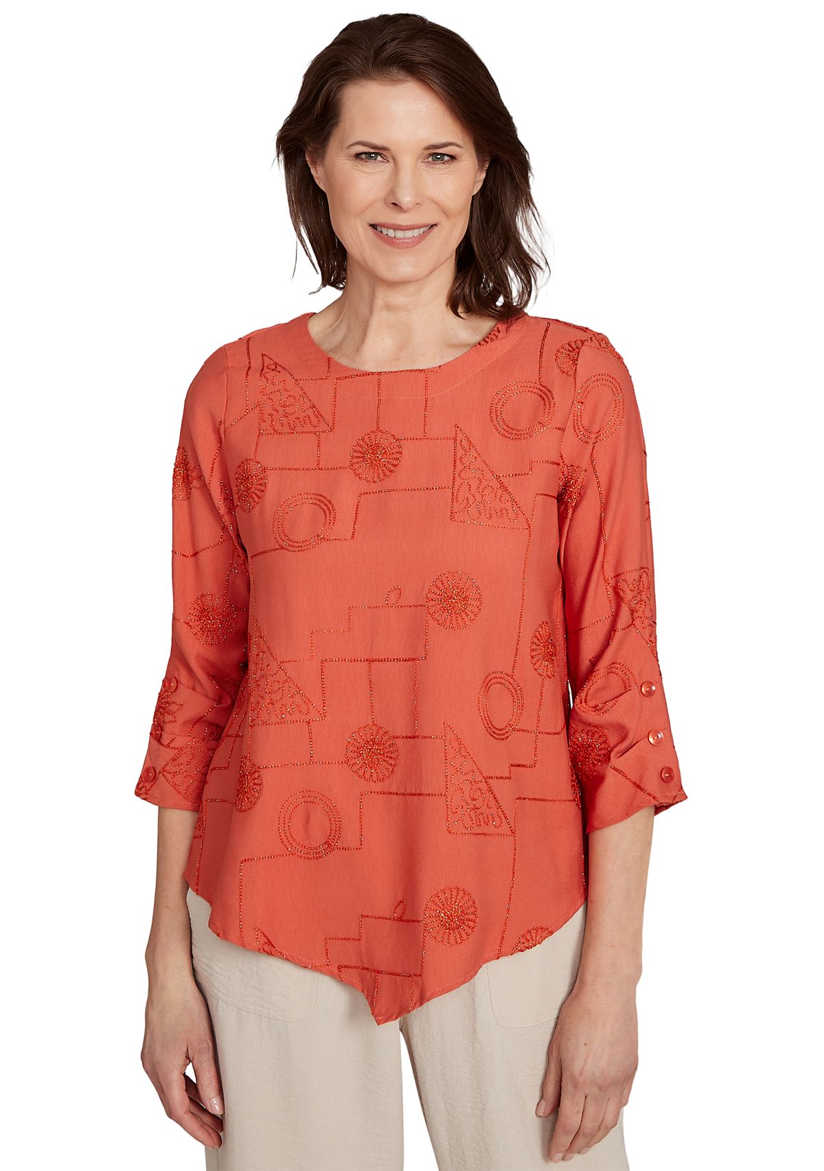 Petite Copper Canyon Metallic Geometric Embroidery Top