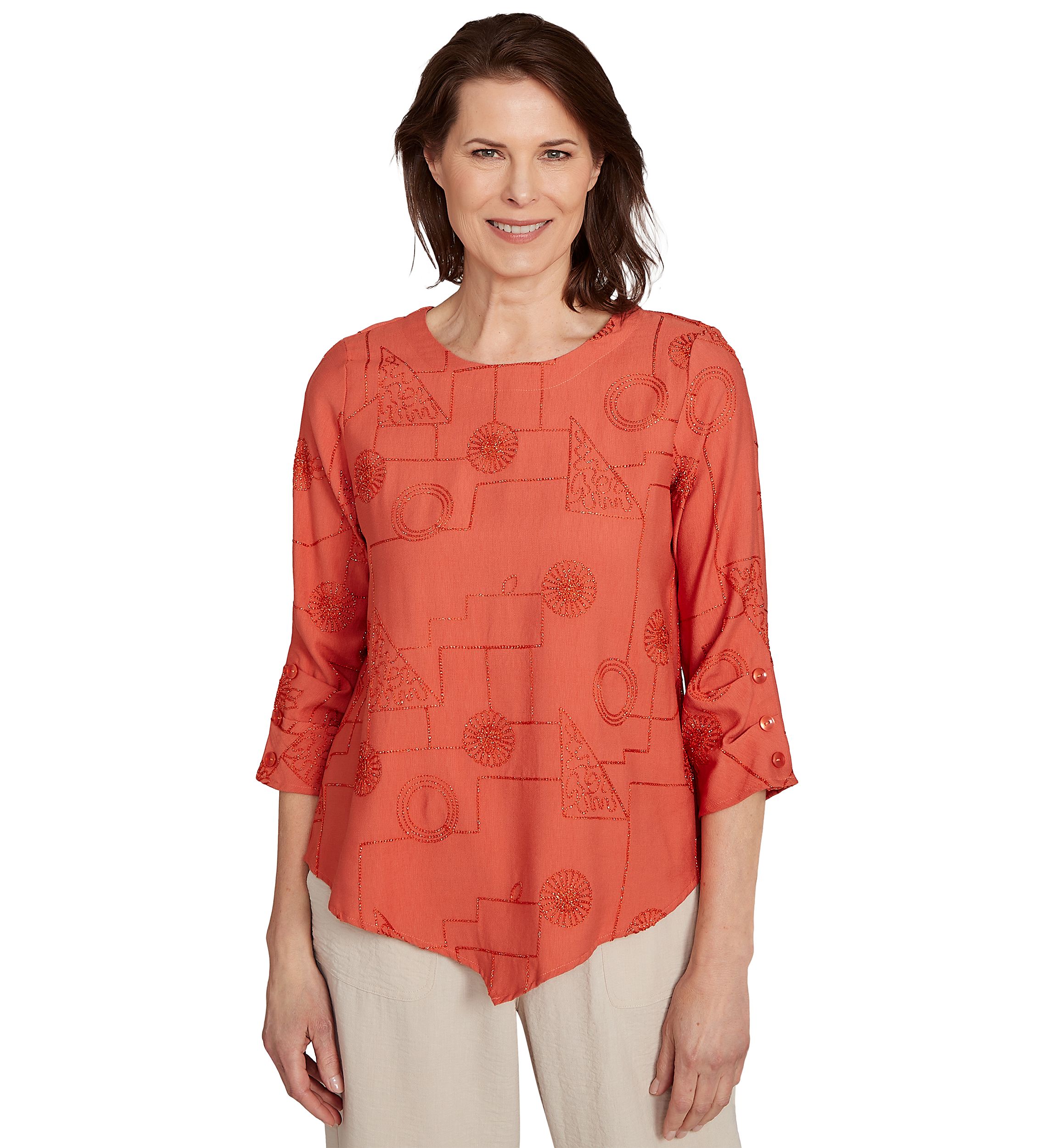 Petite Copper Canyon Metallic Geometric Embroidery Top