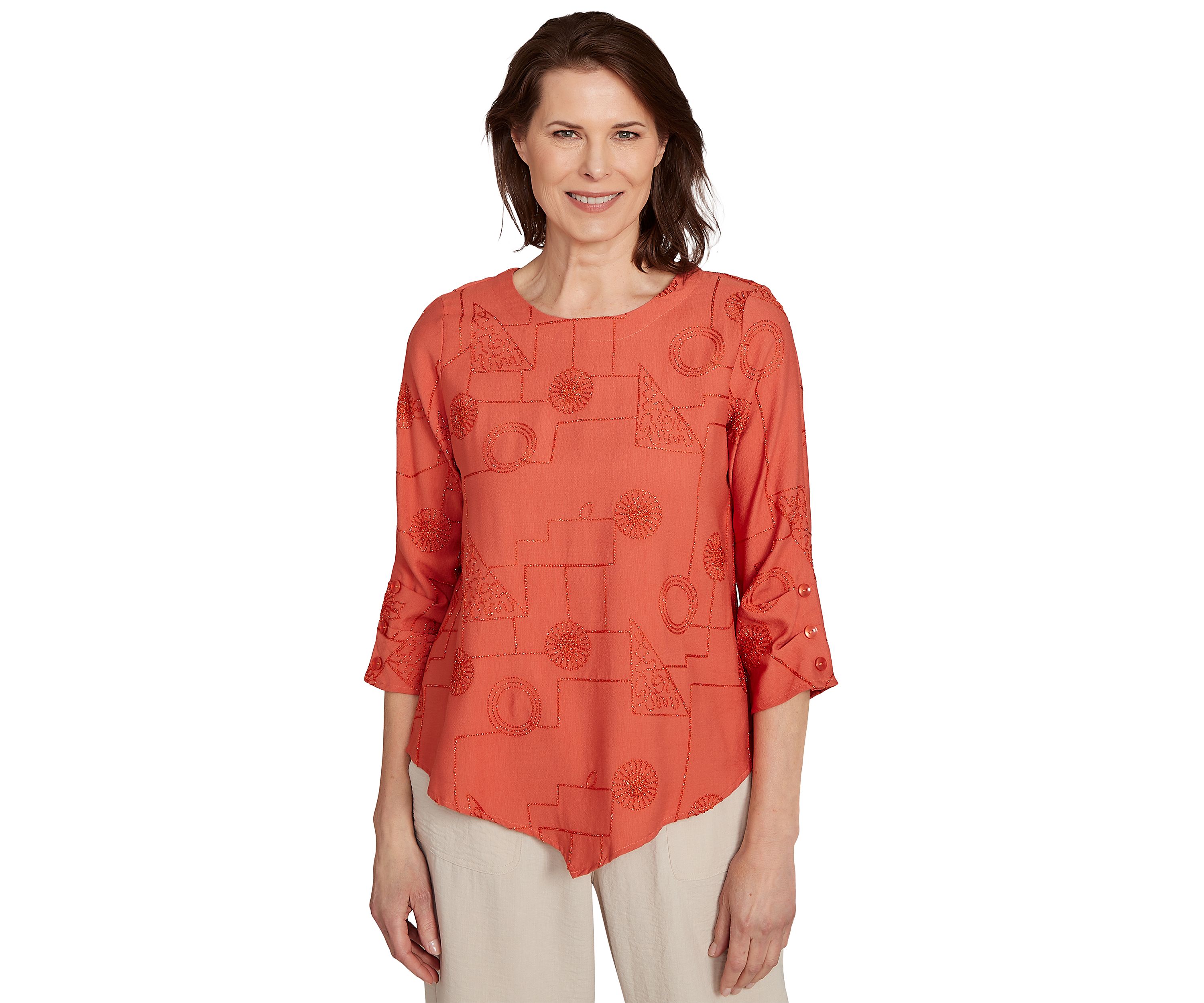 Petite Copper Canyon Metallic Geometric Embroidery Top