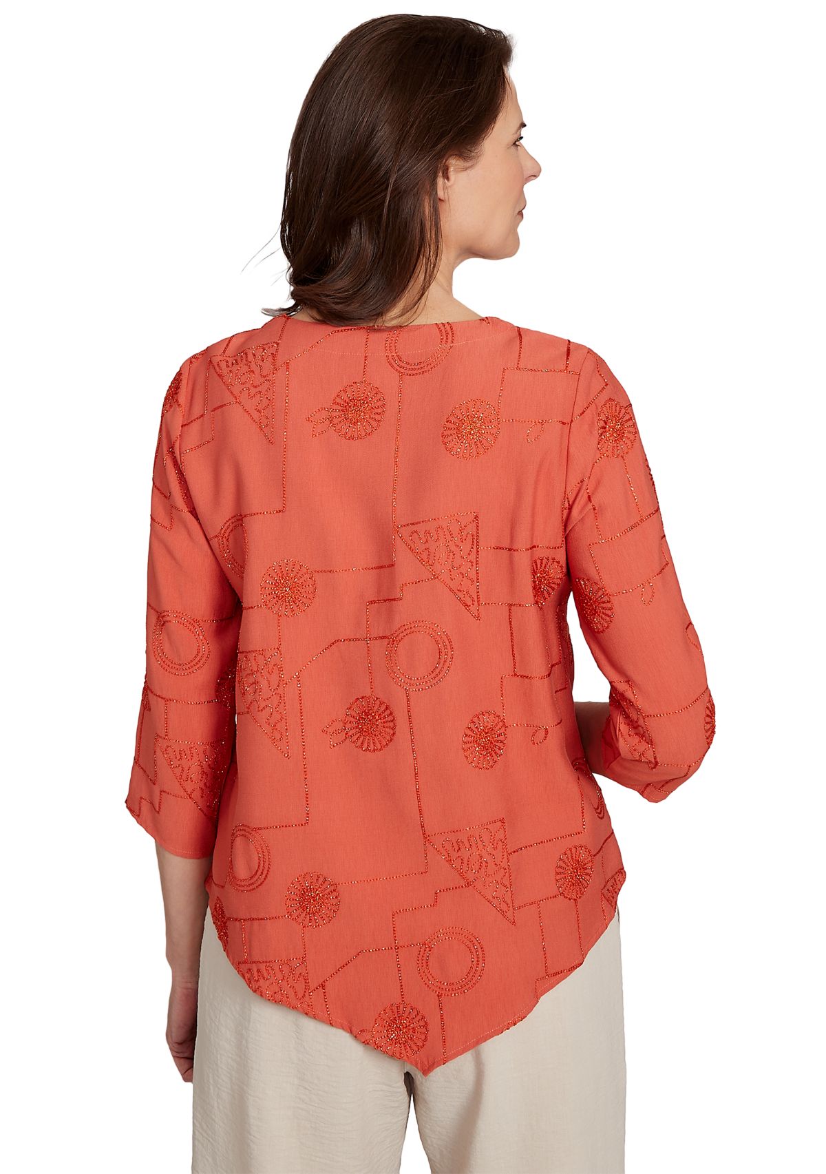 Petite Copper Canyon Metallic Geometric Embroidery Top
