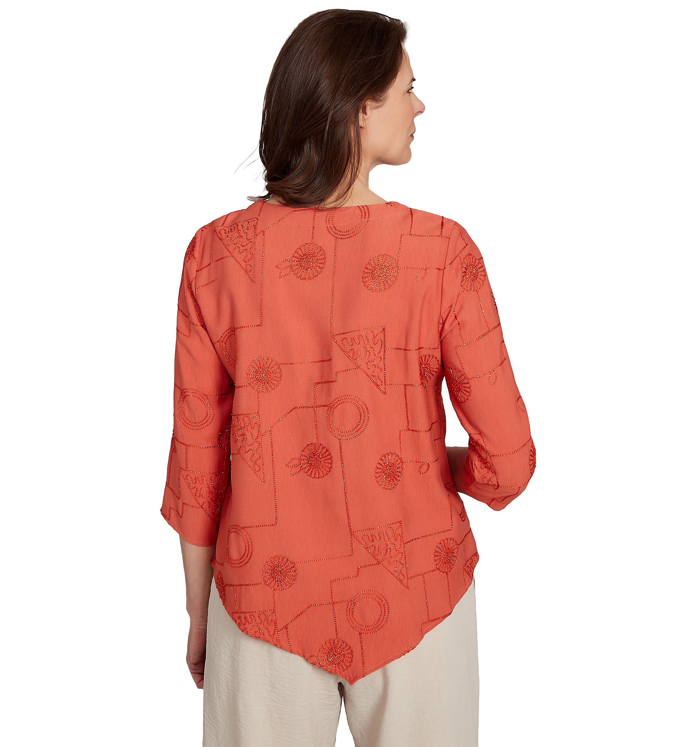 Petite Copper Canyon Metallic Geometric Embroidery Top