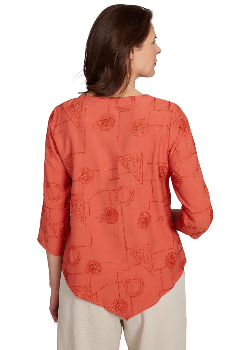 Petite Copper Canyon Metallic Geometric Embroidery Top