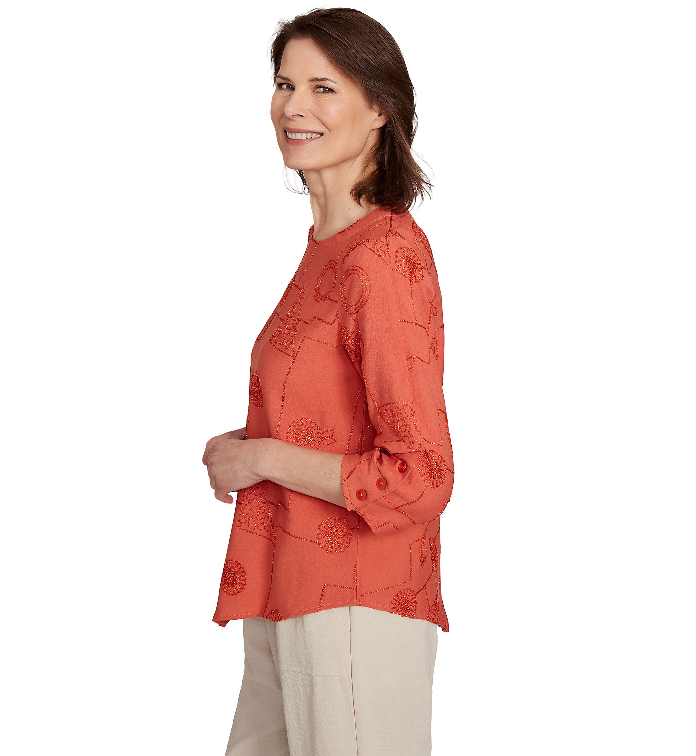 Petite Copper Canyon Metallic Geometric Embroidery Top