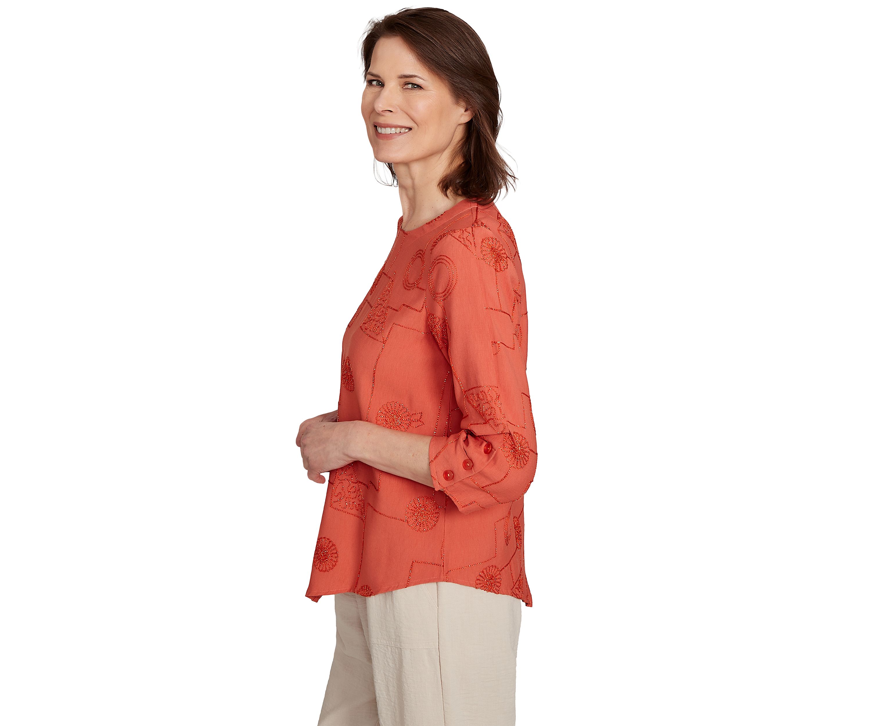 Petite Copper Canyon Metallic Geometric Embroidery Top