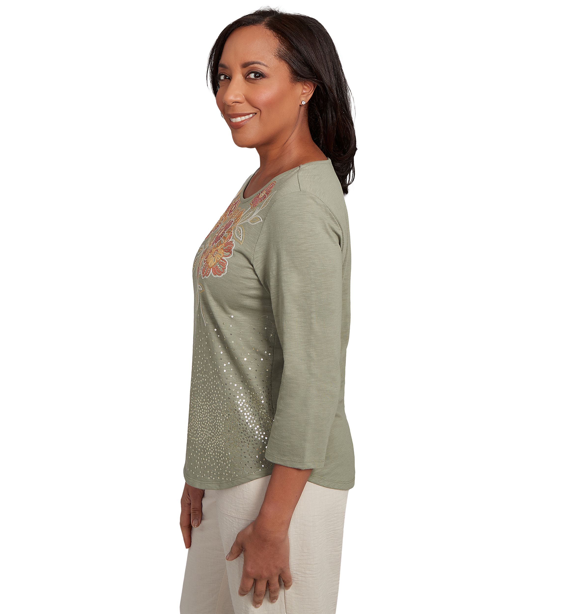Petite Copper Canyon Floral Yoke with Scattered Sequins Top