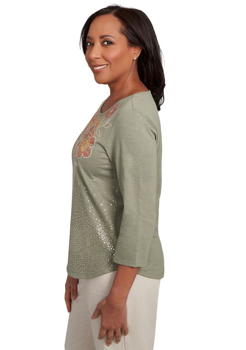 Petite Copper Canyon Floral Yoke with Scattered Sequins Top
