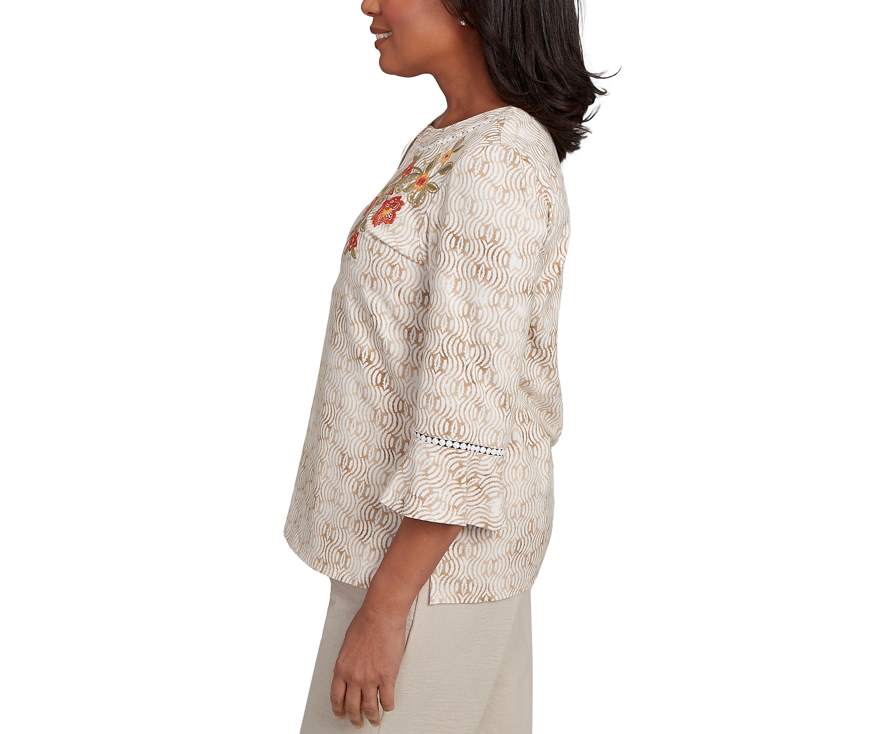 Petite Copper Canyon Print with Flower Embroidery Top 