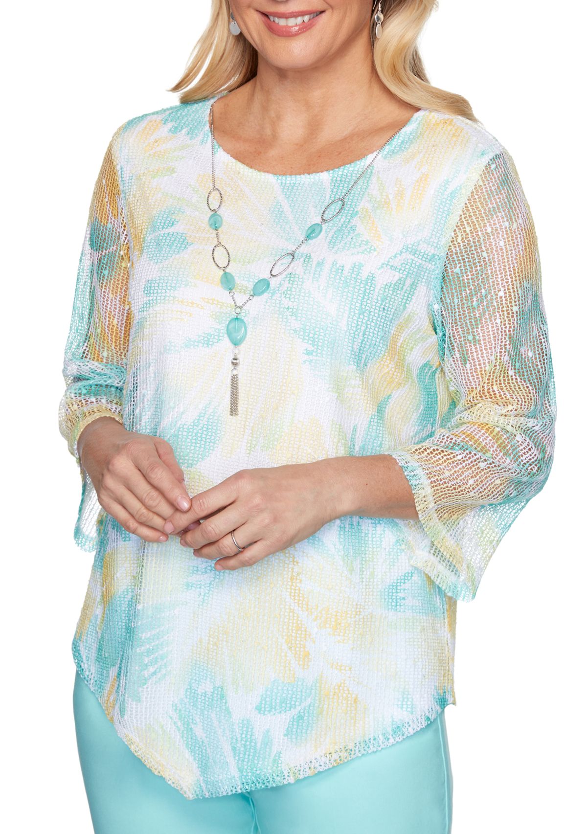 Womens Spring Lake Floral Mesh Knit Tunic
