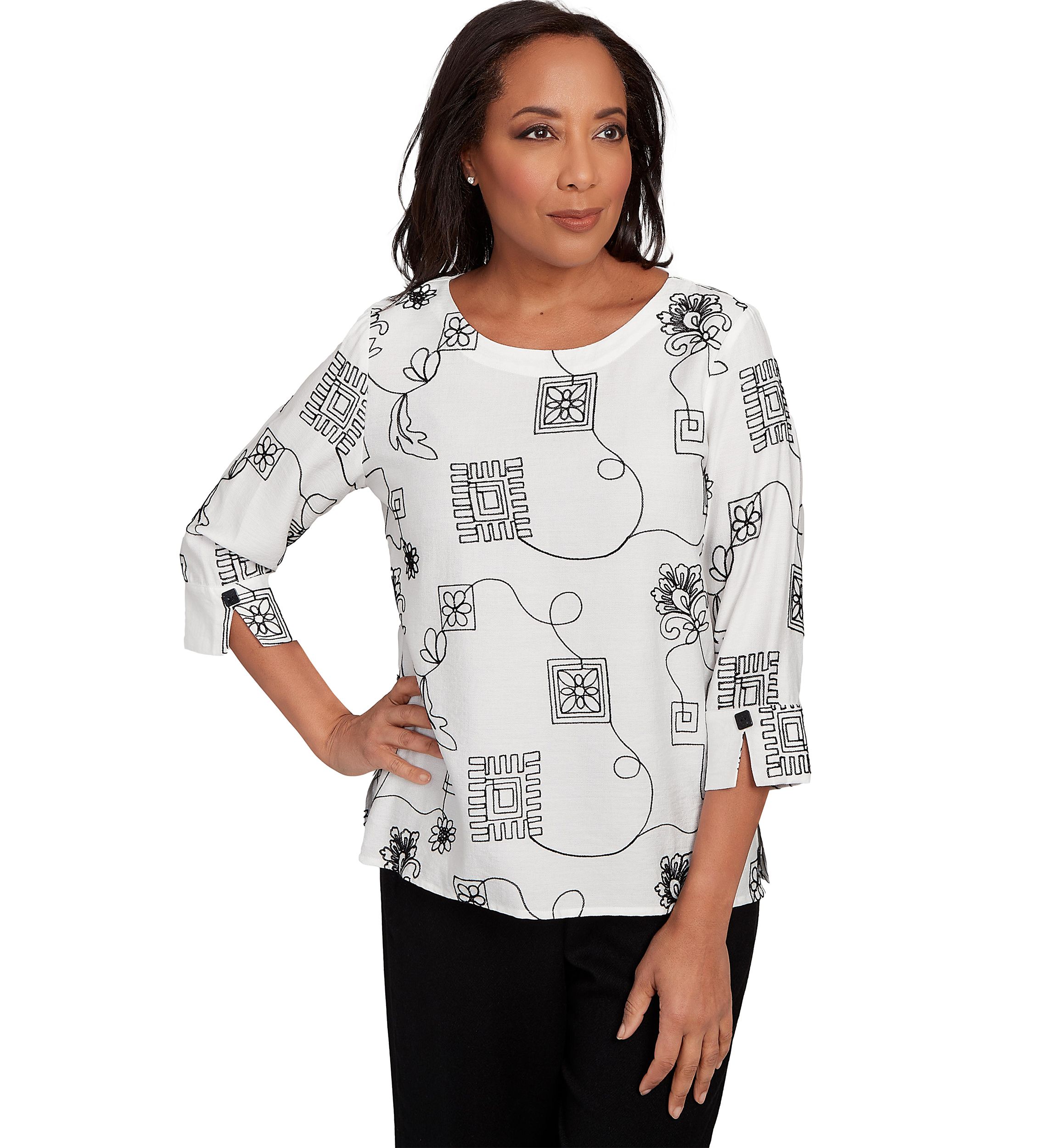 Womens Santa Barbara Geo Floral Soutache Embroidery Top