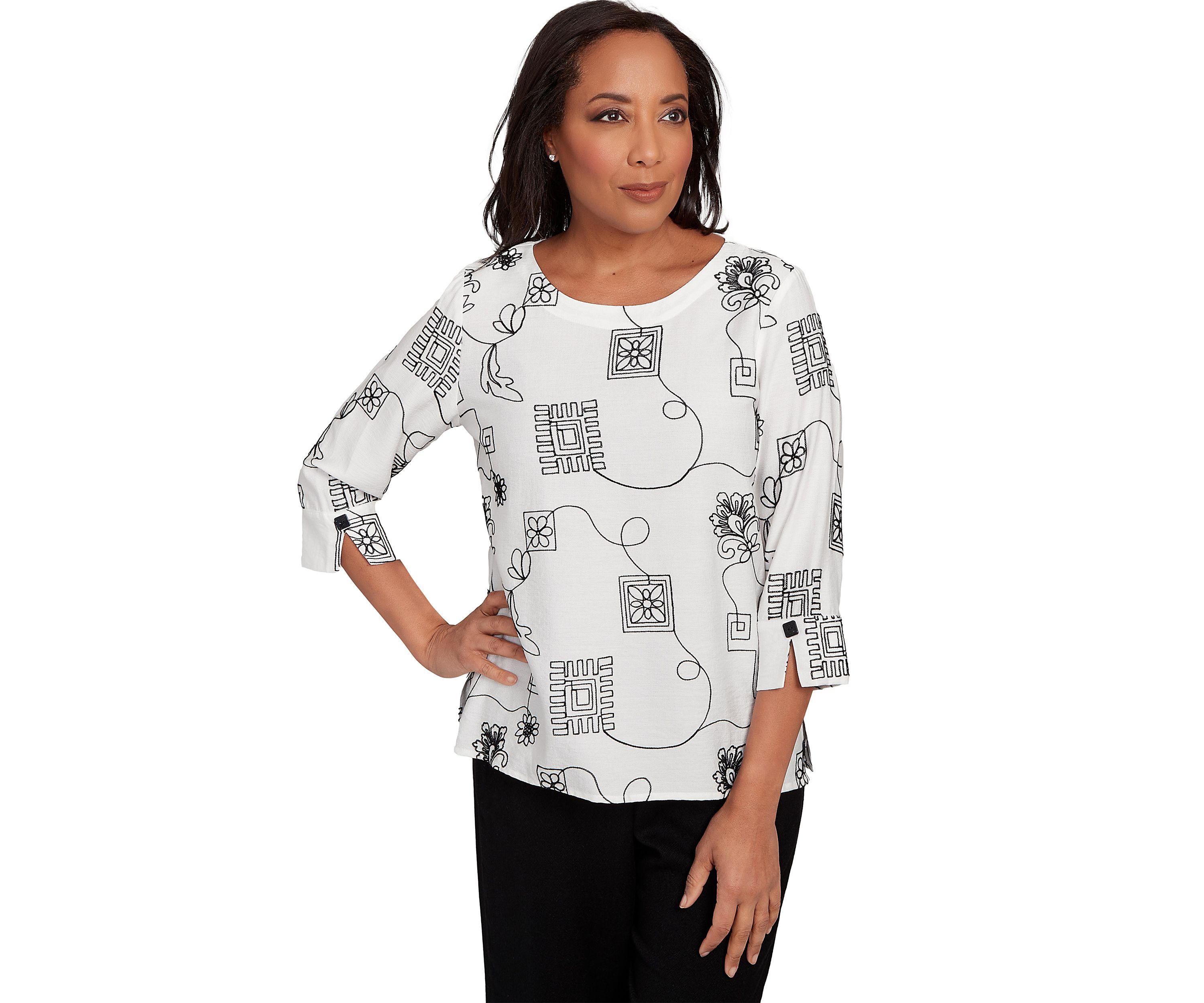 Womens Santa Barbara Geo Floral Soutache Embroidery Top