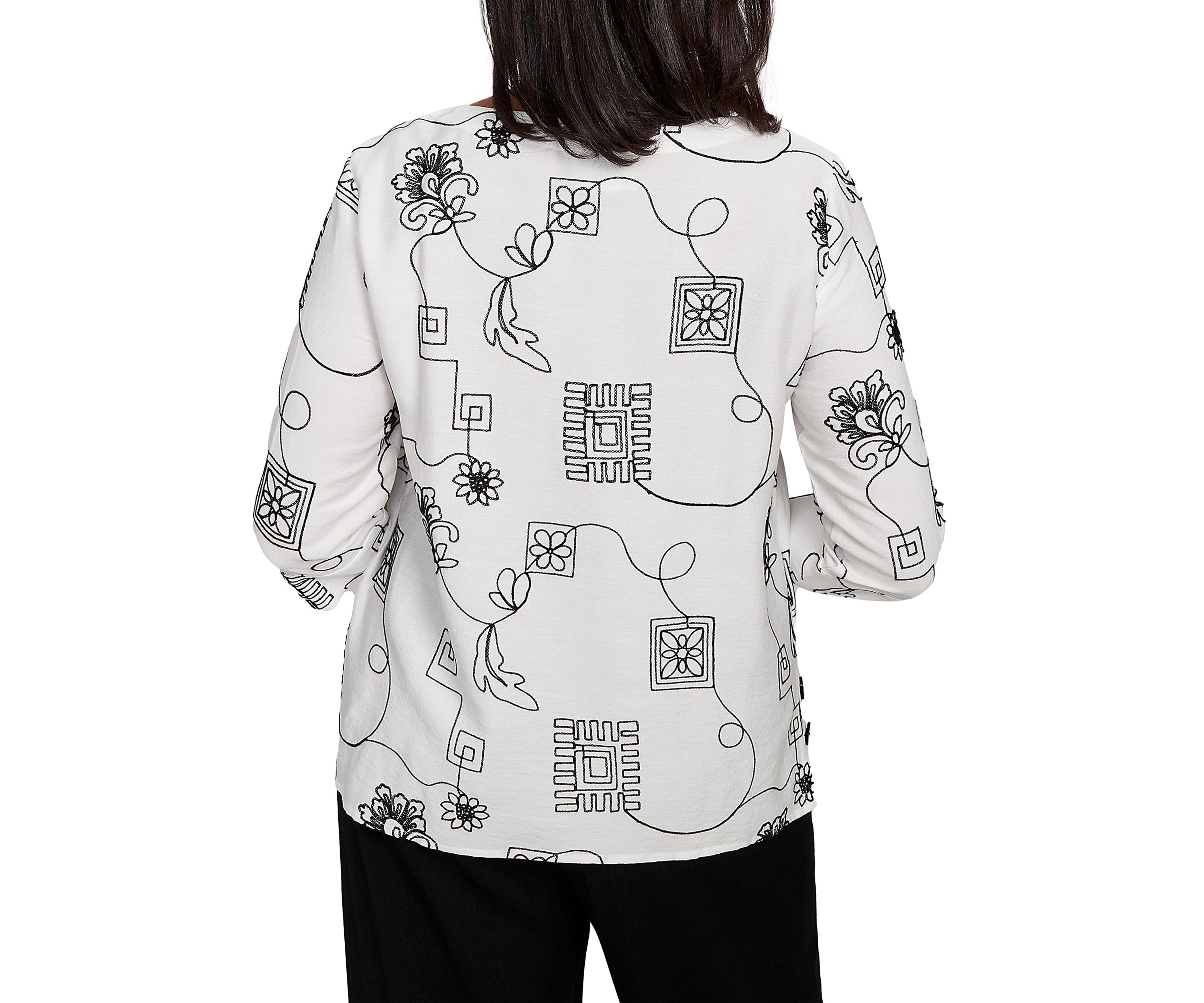Womens Santa Barbara Geo Floral Soutache Embroidery Top
