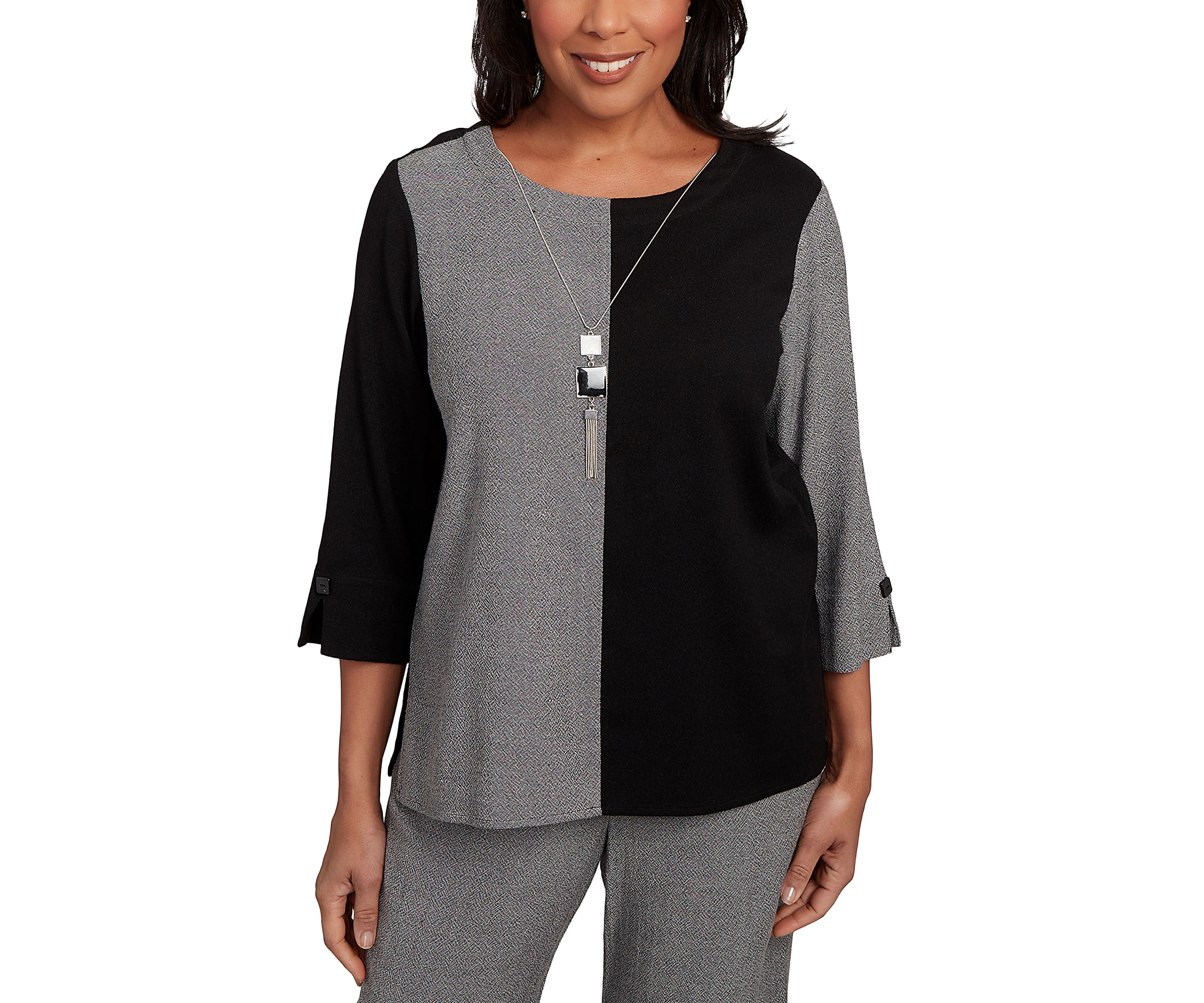 Womens Santa Barbara Center Spliced Top with Necklace