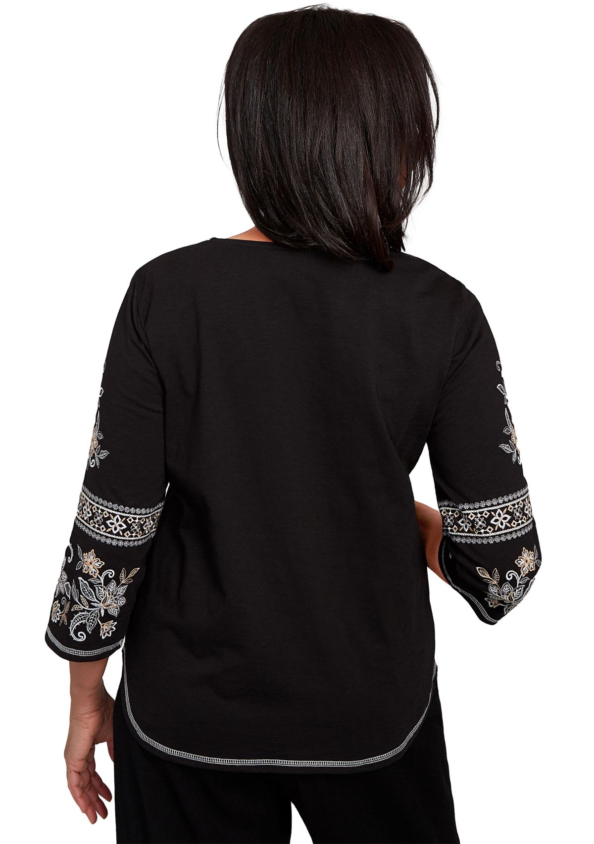 Womens Santa Barbara Embroidered Sleeves Top 