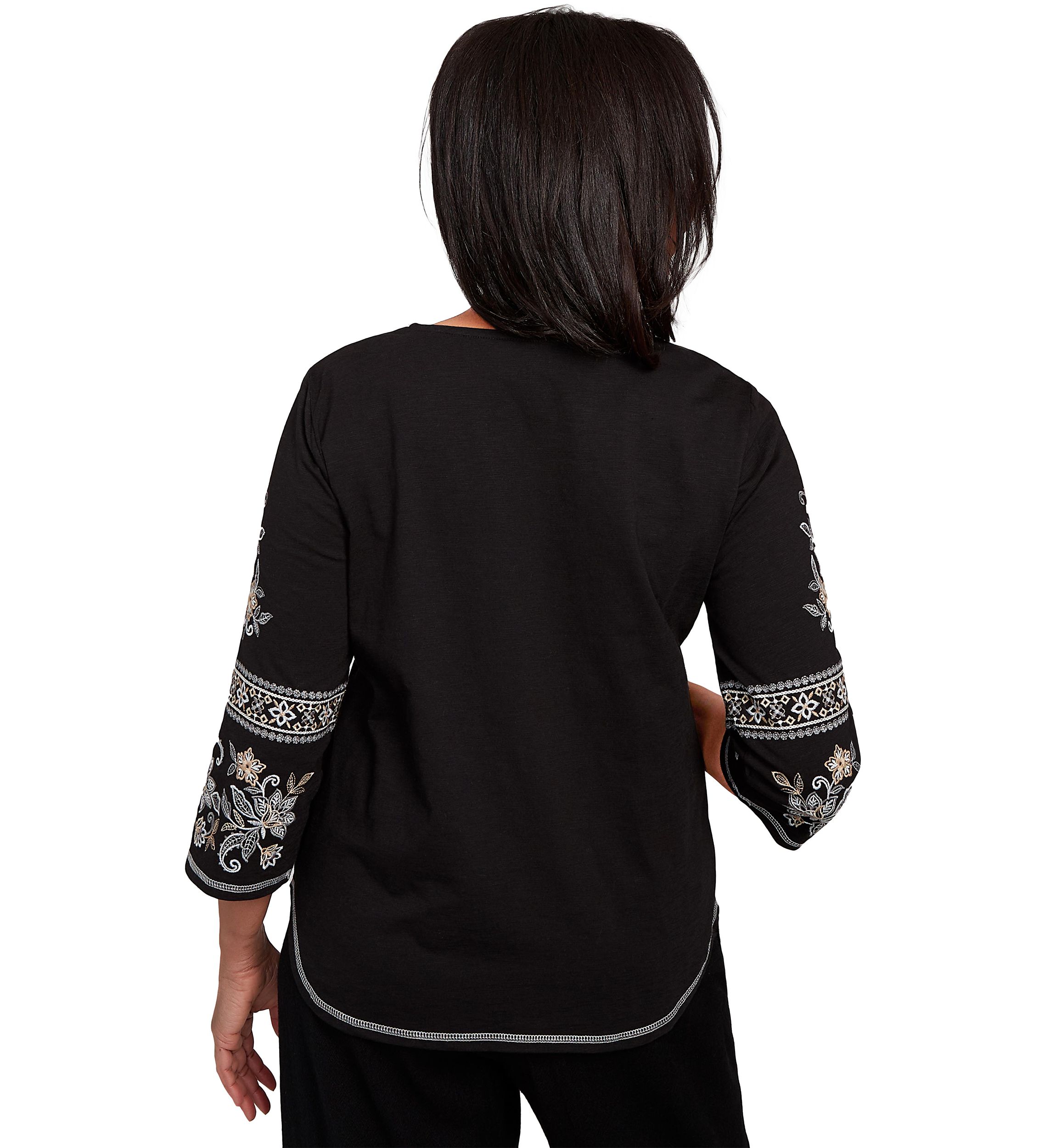 Womens Santa Barbara Embroidered Sleeves Top 