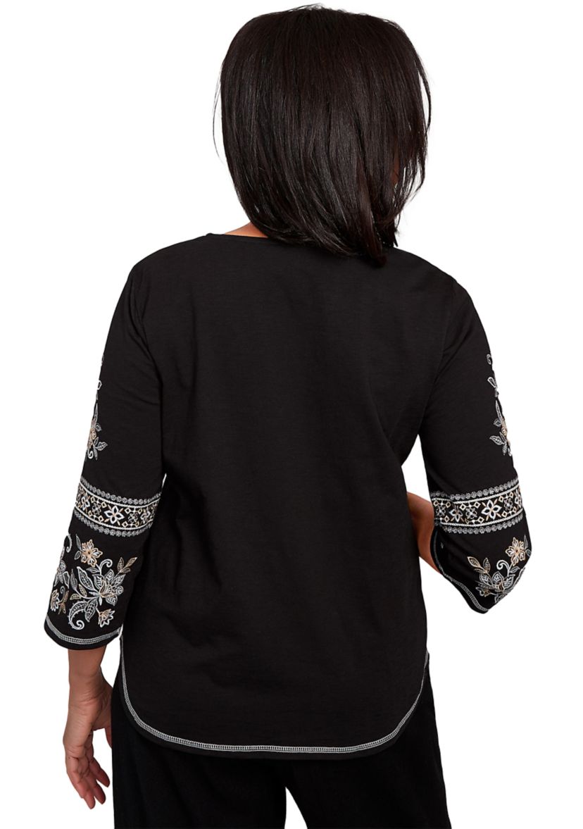 Womens Santa Barbara Embroidered Sleeves Top 