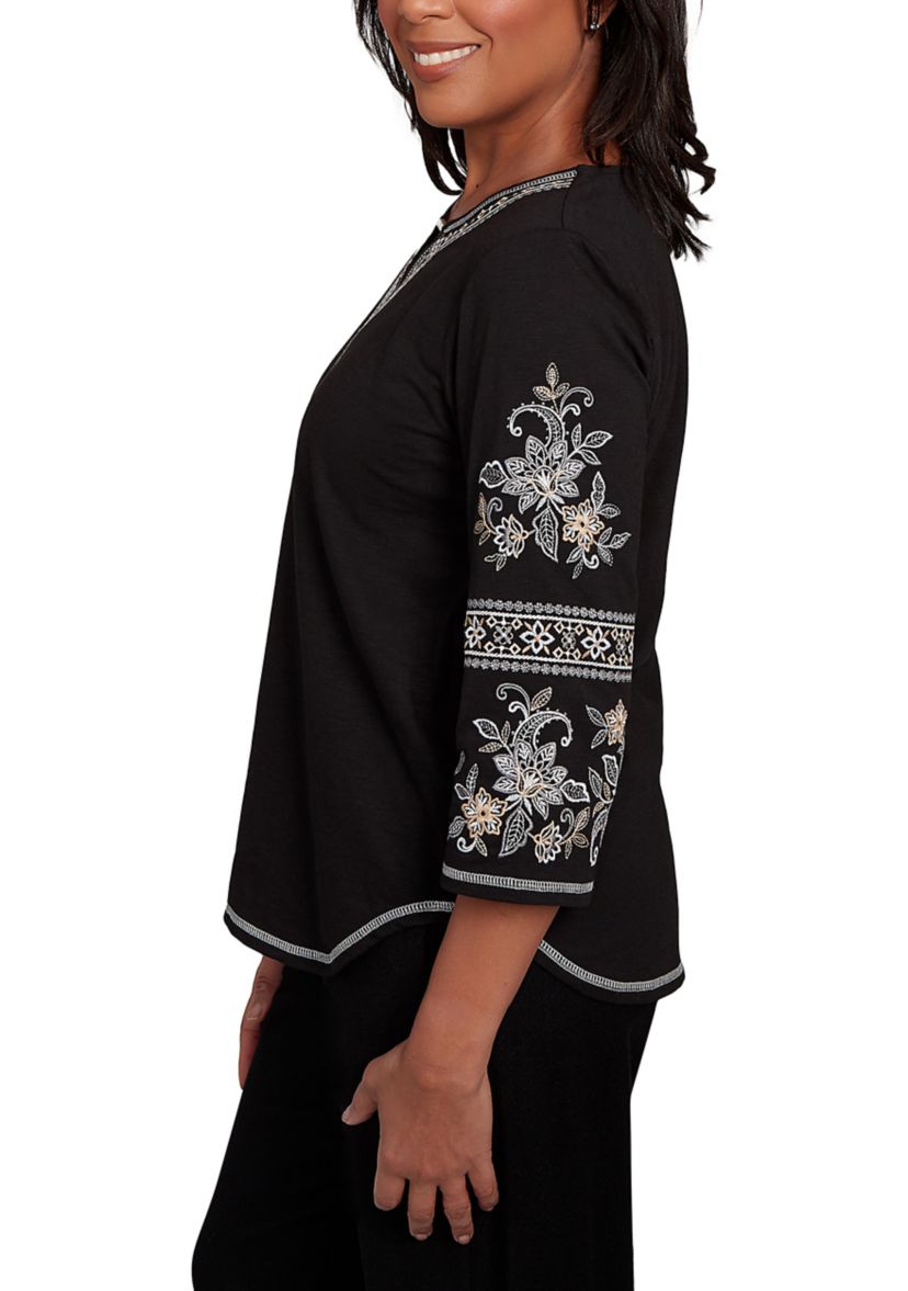 Womens Santa Barbara Embroidered Sleeves Top 