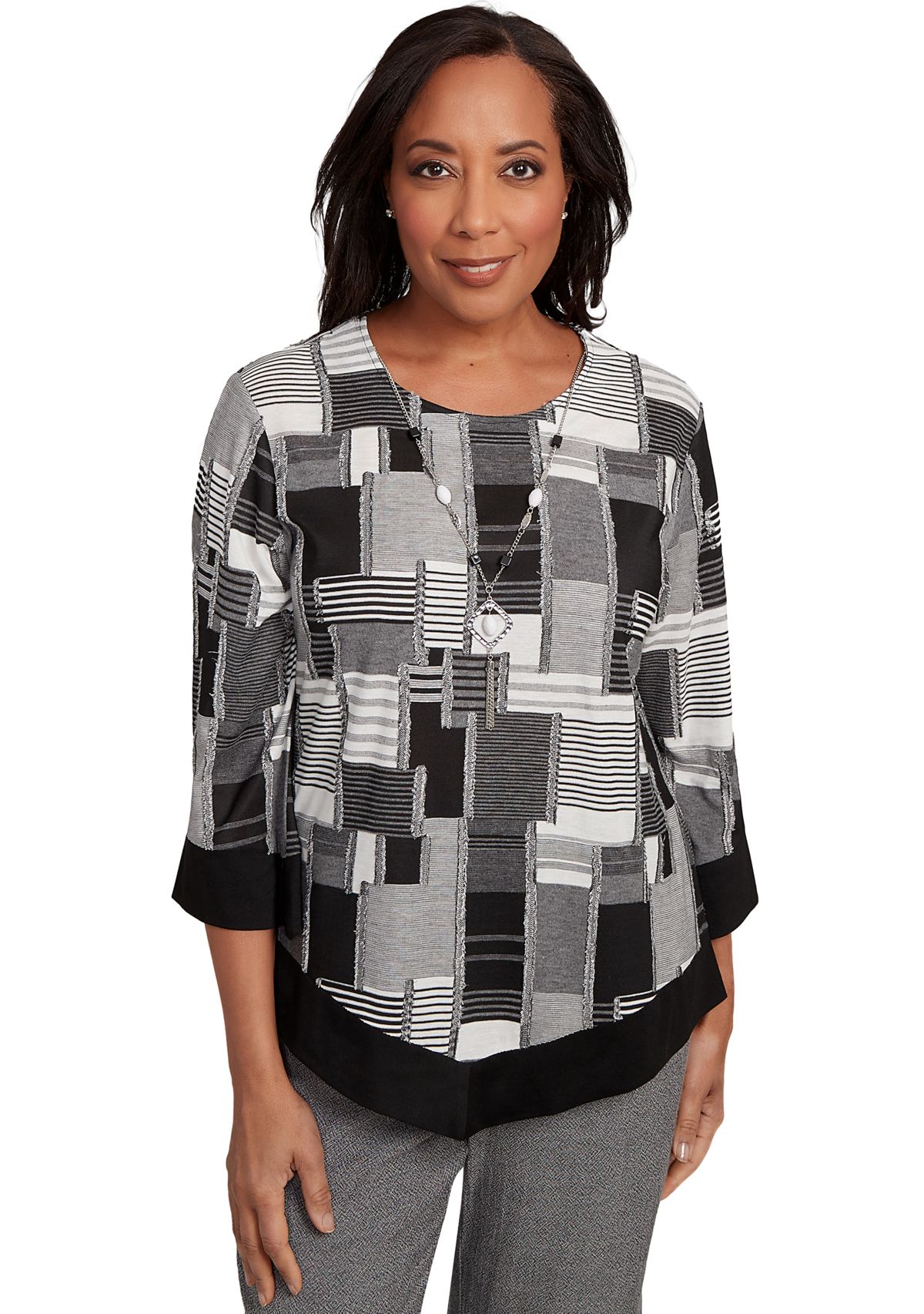 Womens Santa Barbara Patchwork with Solid Black Trim Top