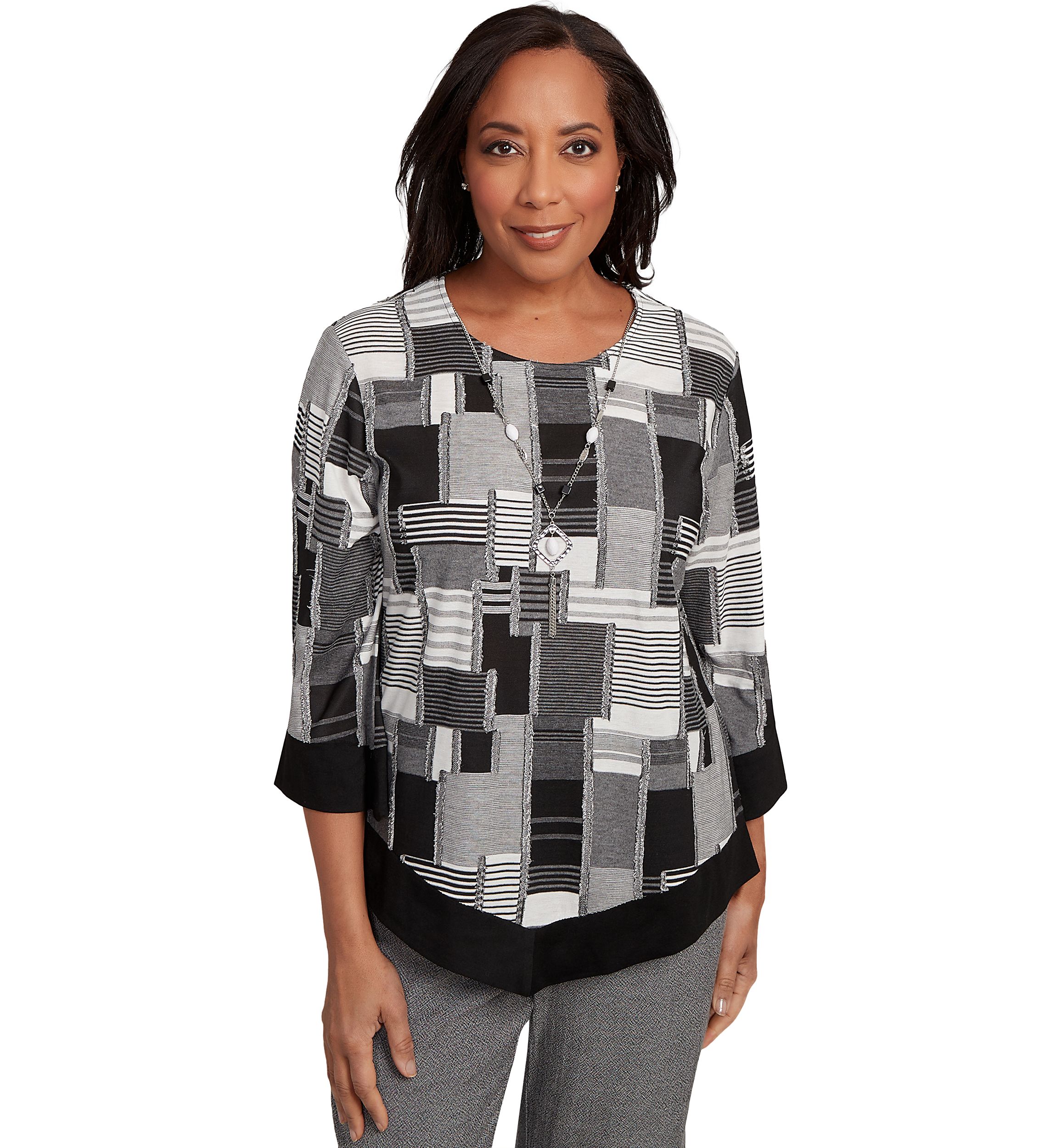 Womens Santa Barbara Patchwork with Solid Black Trim Top