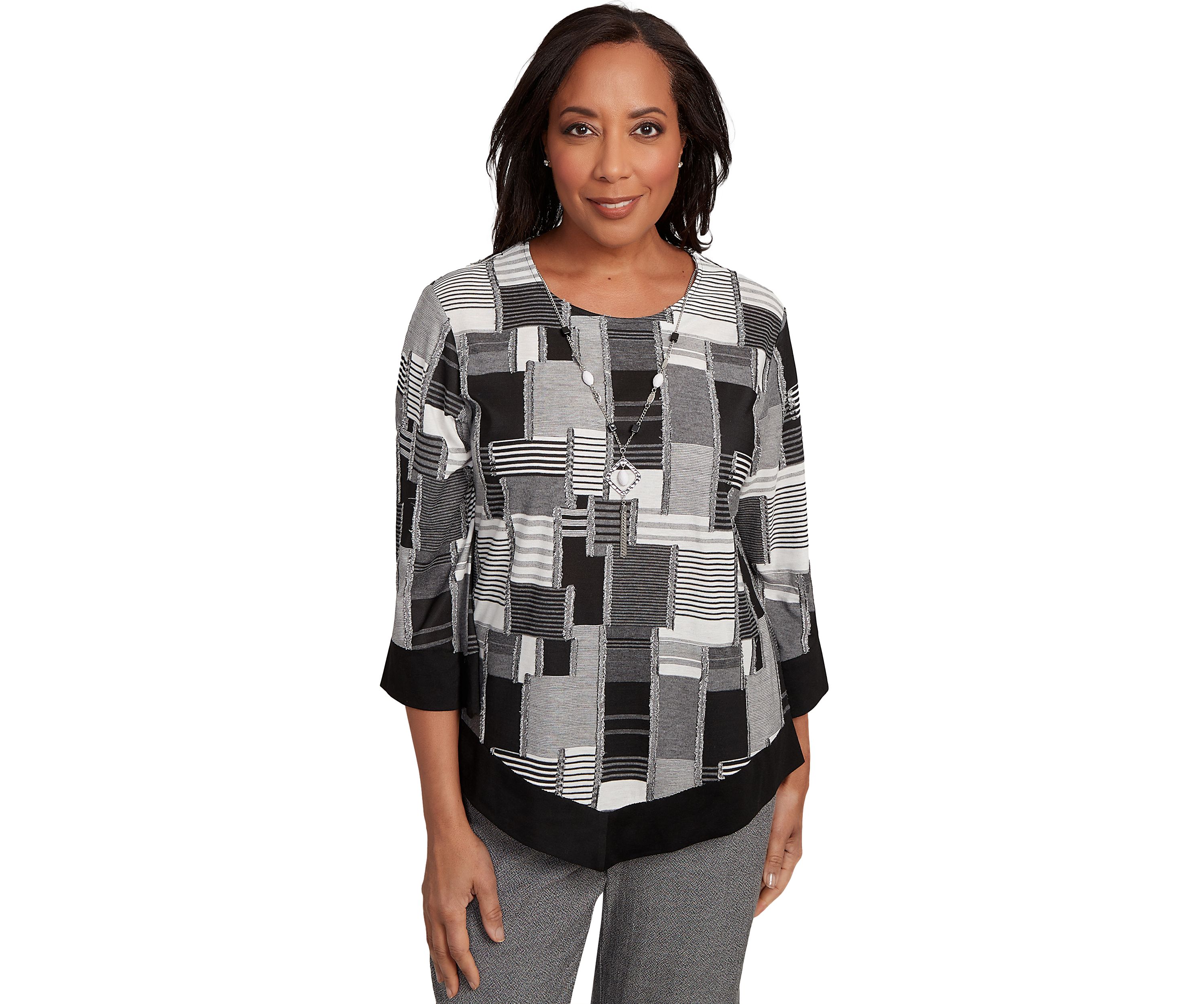 Womens Santa Barbara Patchwork with Solid Black Trim Top
