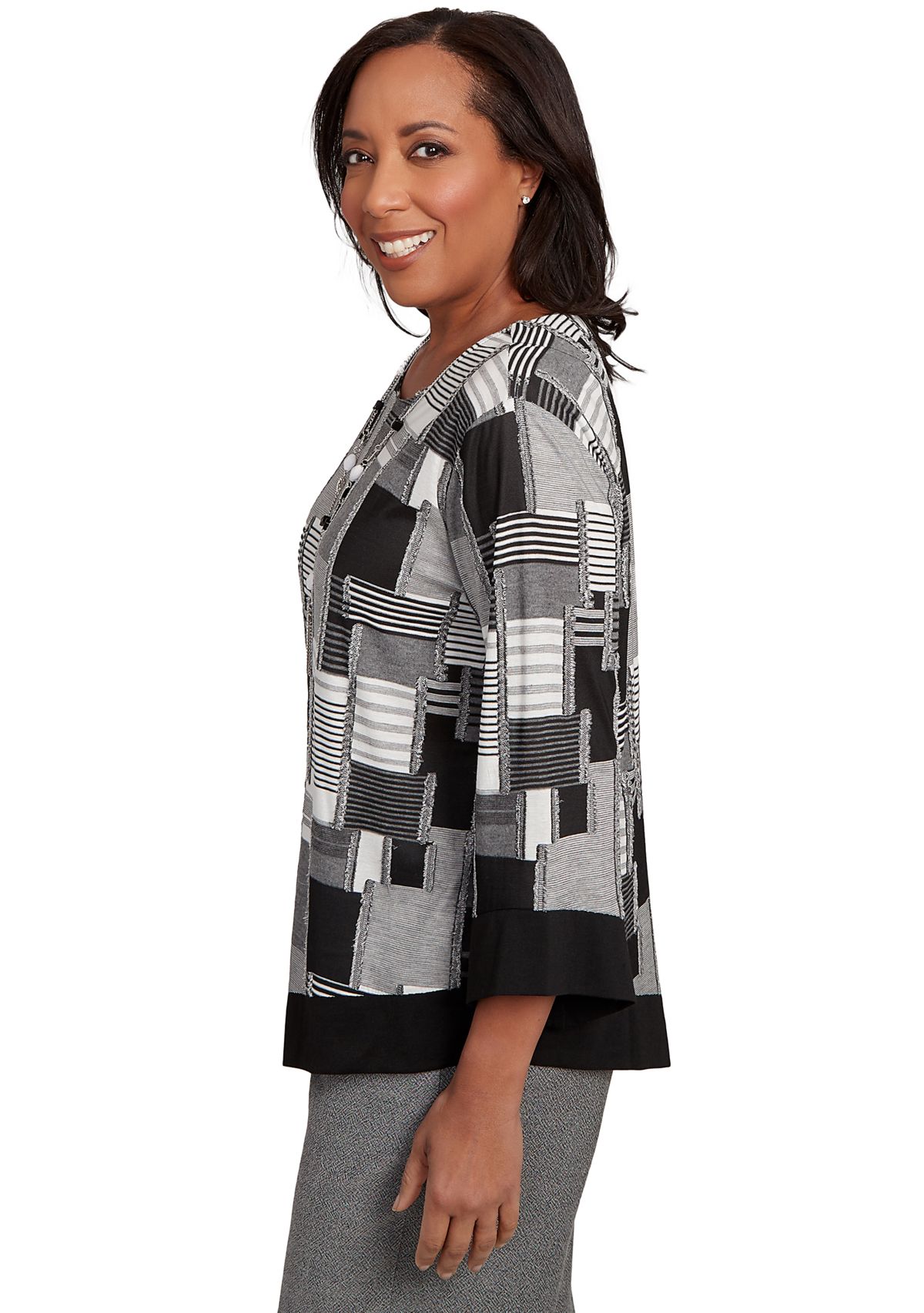 Womens Santa Barbara Patchwork with Solid Black Trim Top