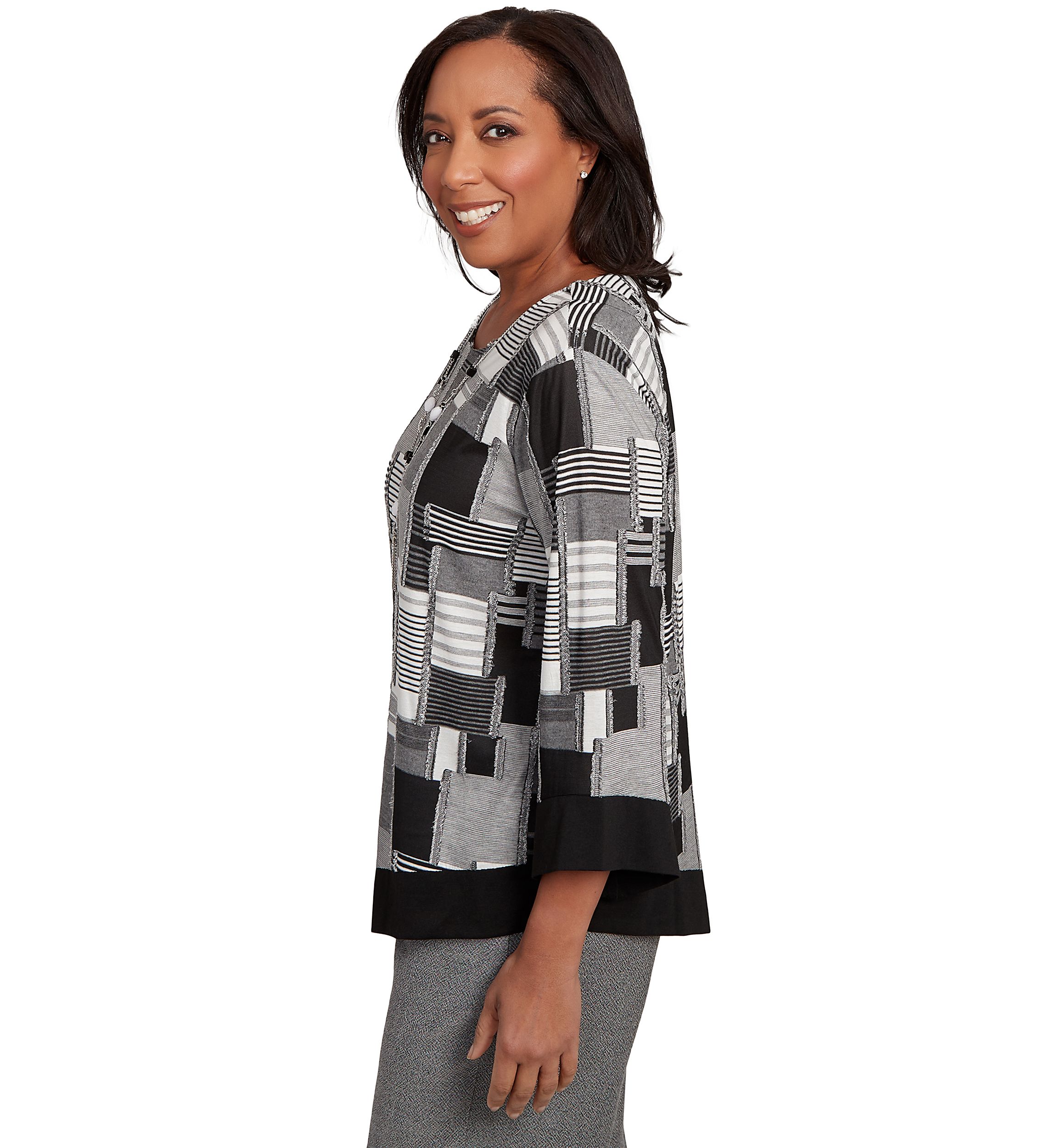 Womens Santa Barbara Patchwork with Solid Black Trim Top