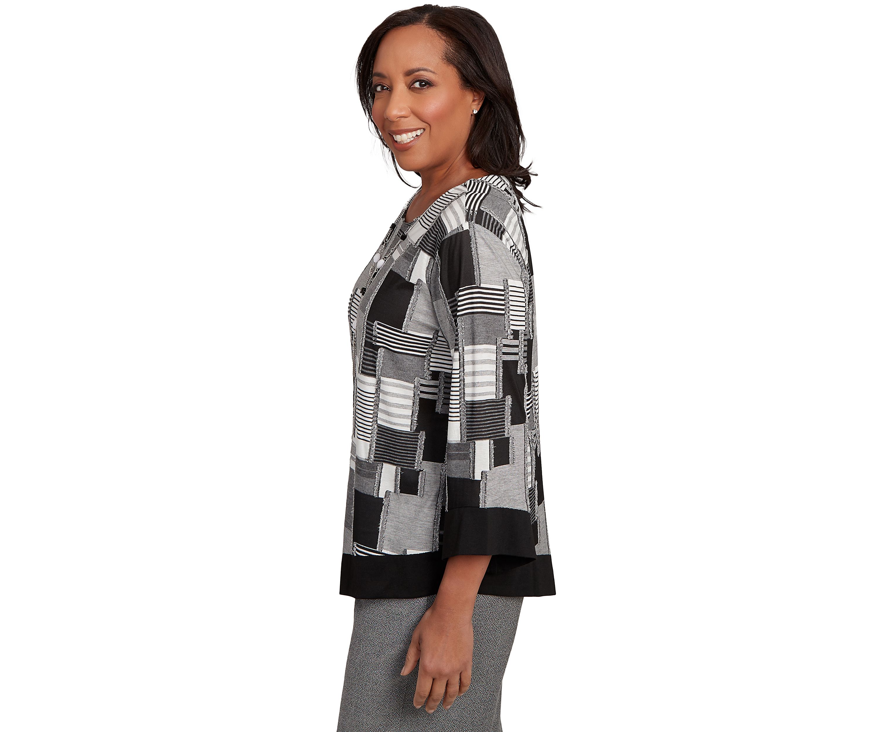 Womens Santa Barbara Patchwork with Solid Black Trim Top