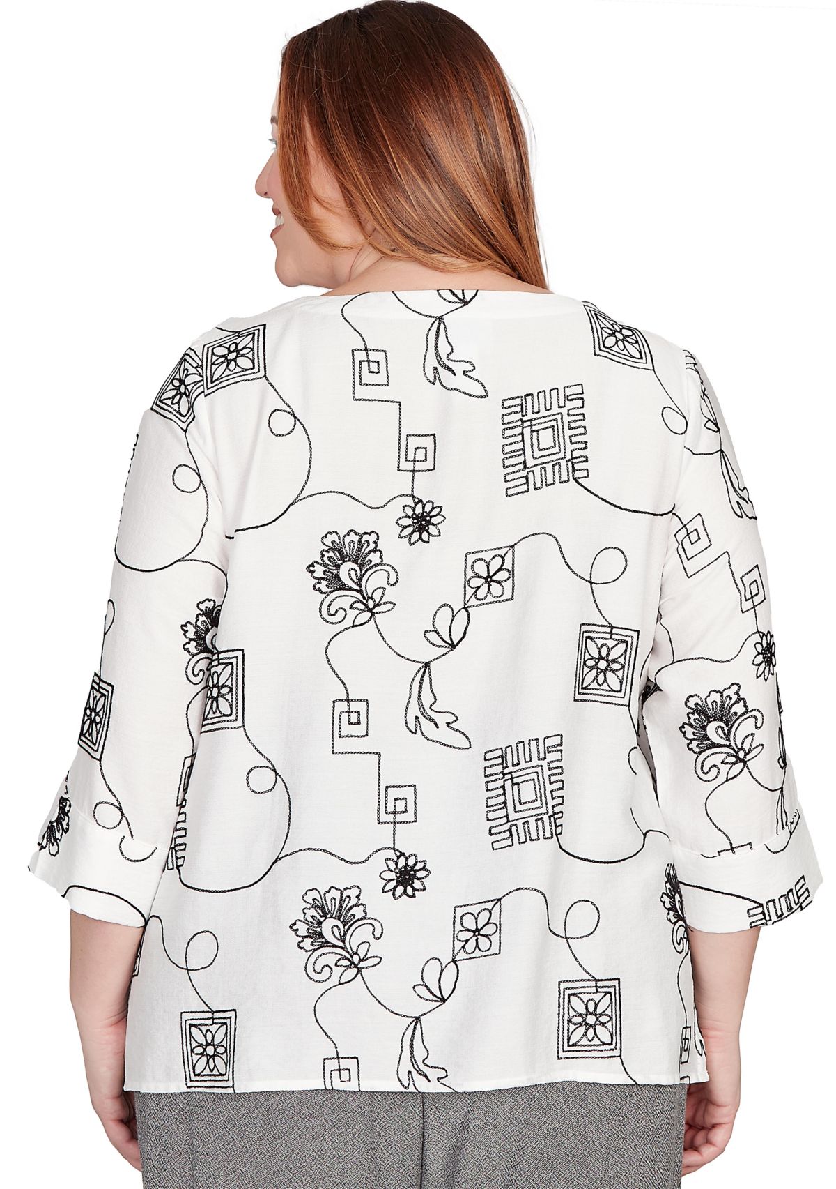 Plus Size Santa Barbara Geo Floral Soutache Embroidery Top 