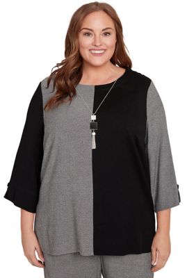 Alfred Dunner Women's Plus Size Santa Barbara Center Spliced Top with Necklace, 3X