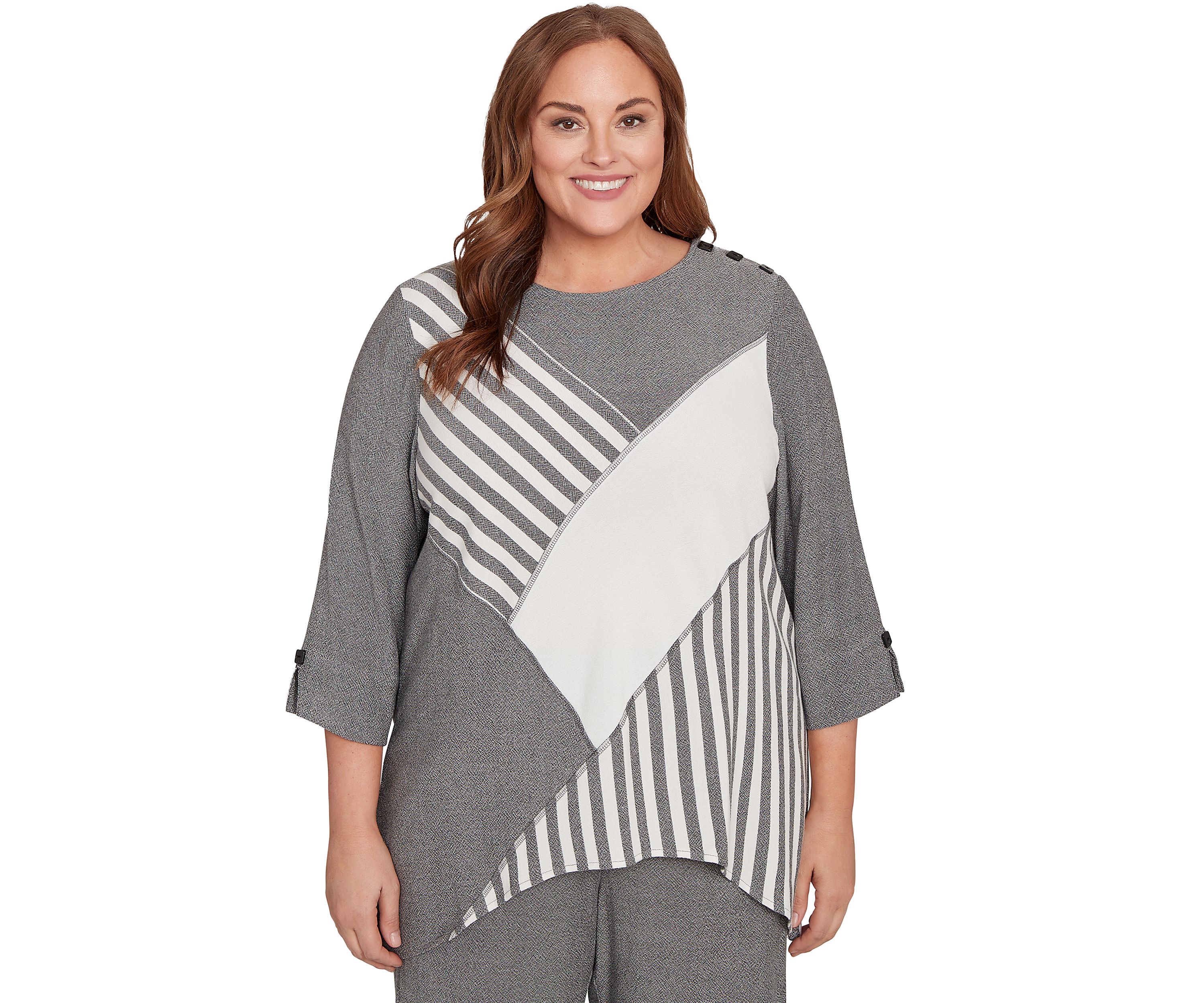 Plus Size Santa Barbara Diagonal Spliced Stripe Top