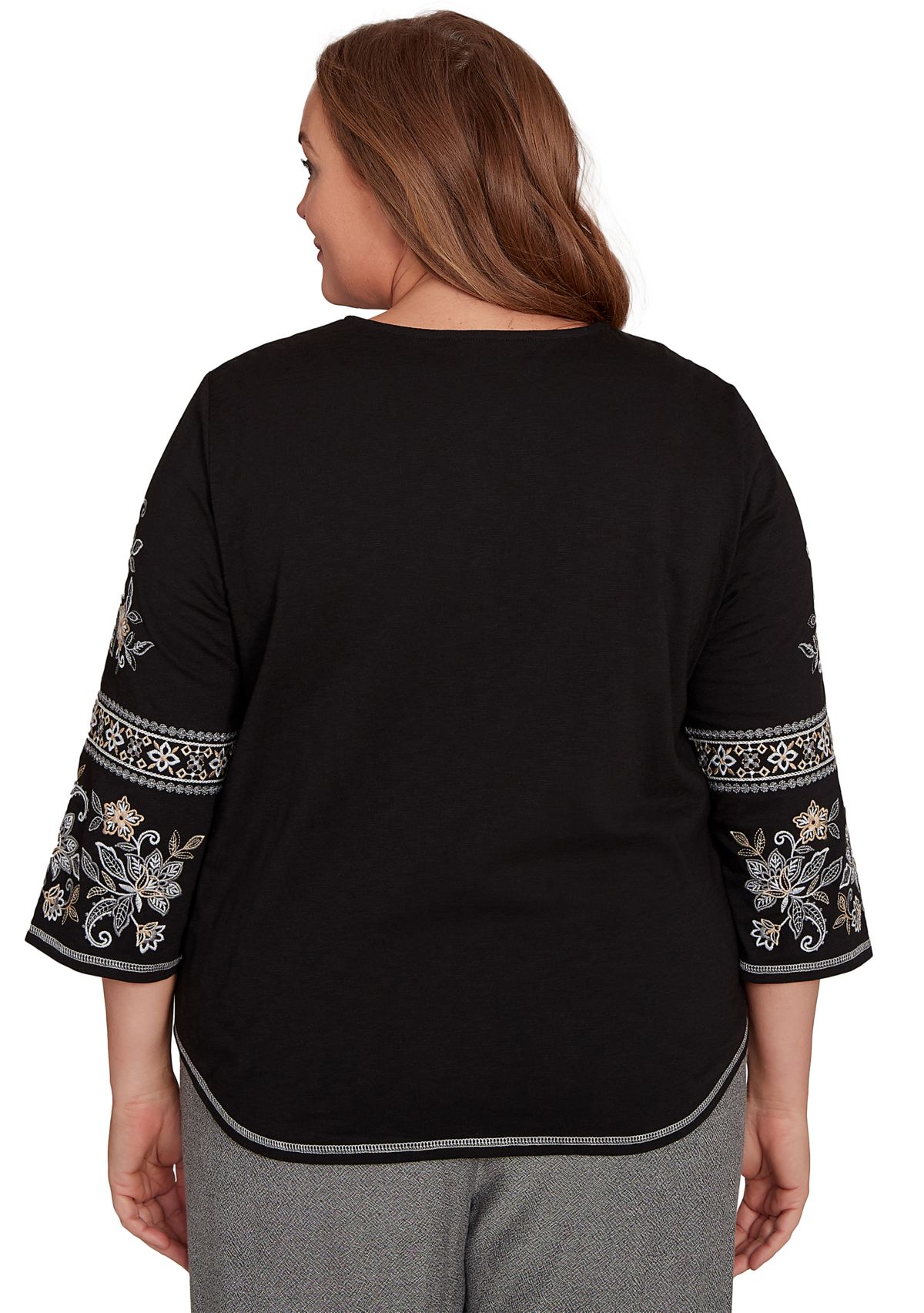 Plus Size Santa Barbara Embroidered Sleeves Top