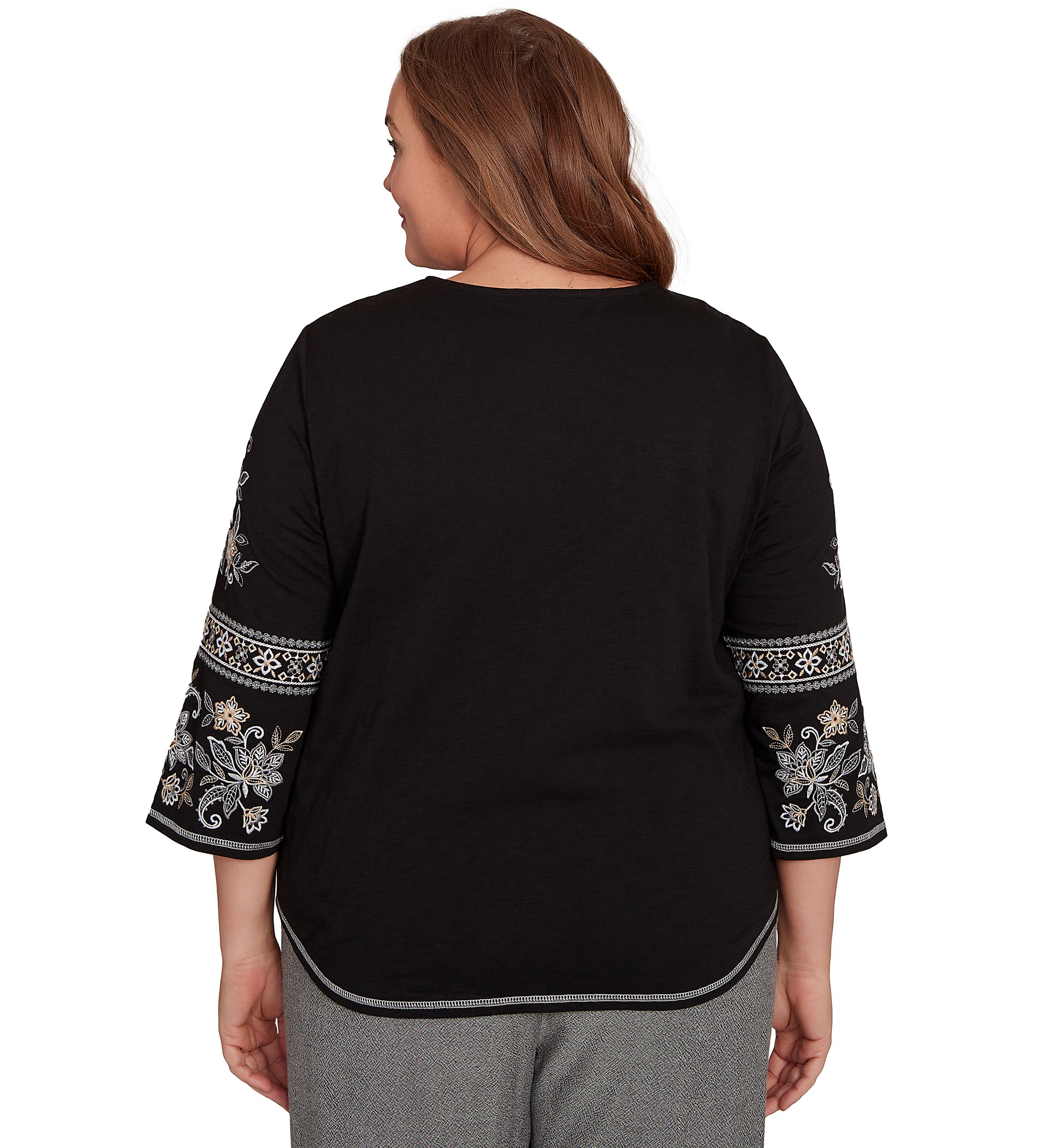 Plus Size Santa Barbara Embroidered Sleeves Top