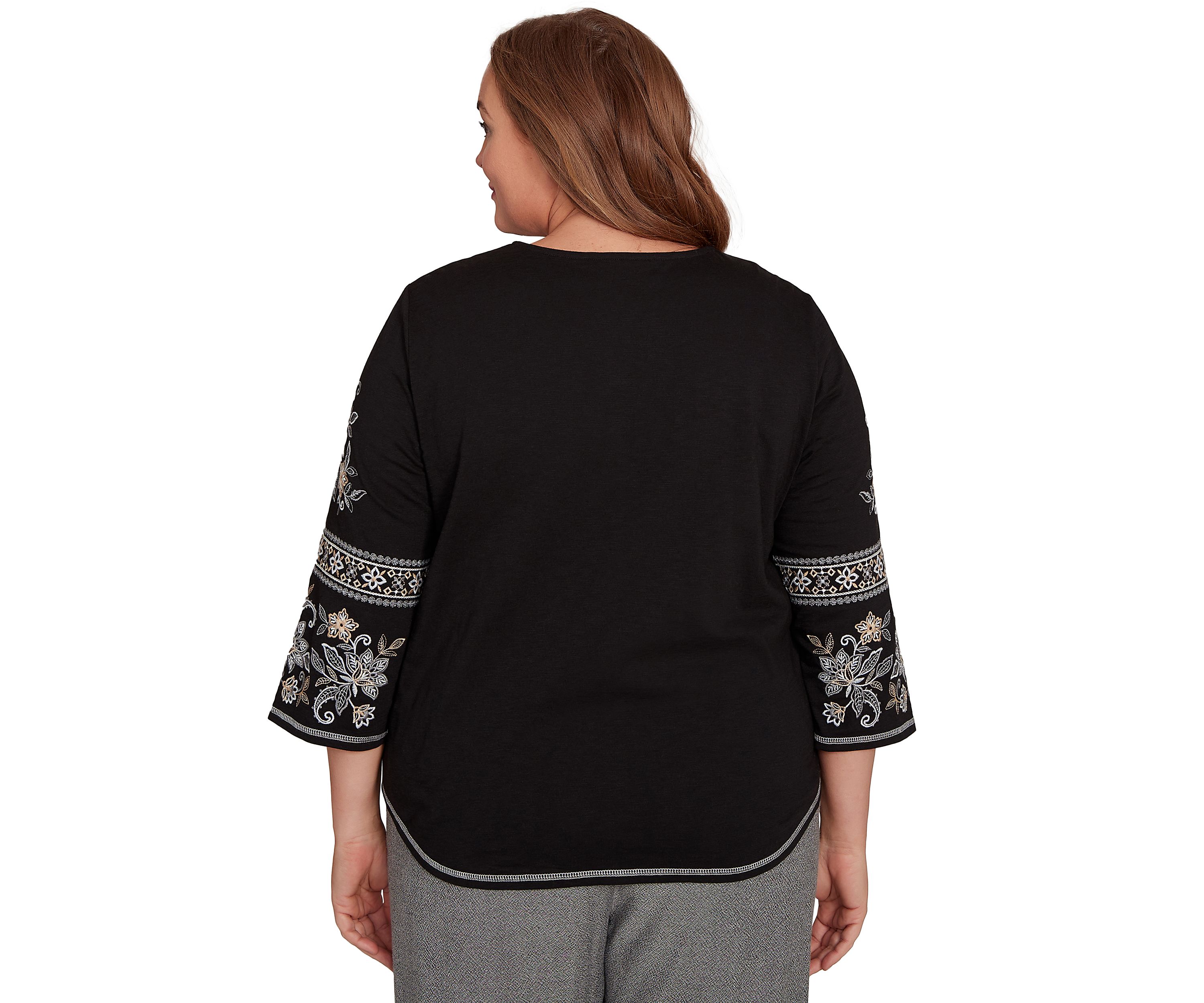 Plus Size Santa Barbara Embroidered Sleeves Top